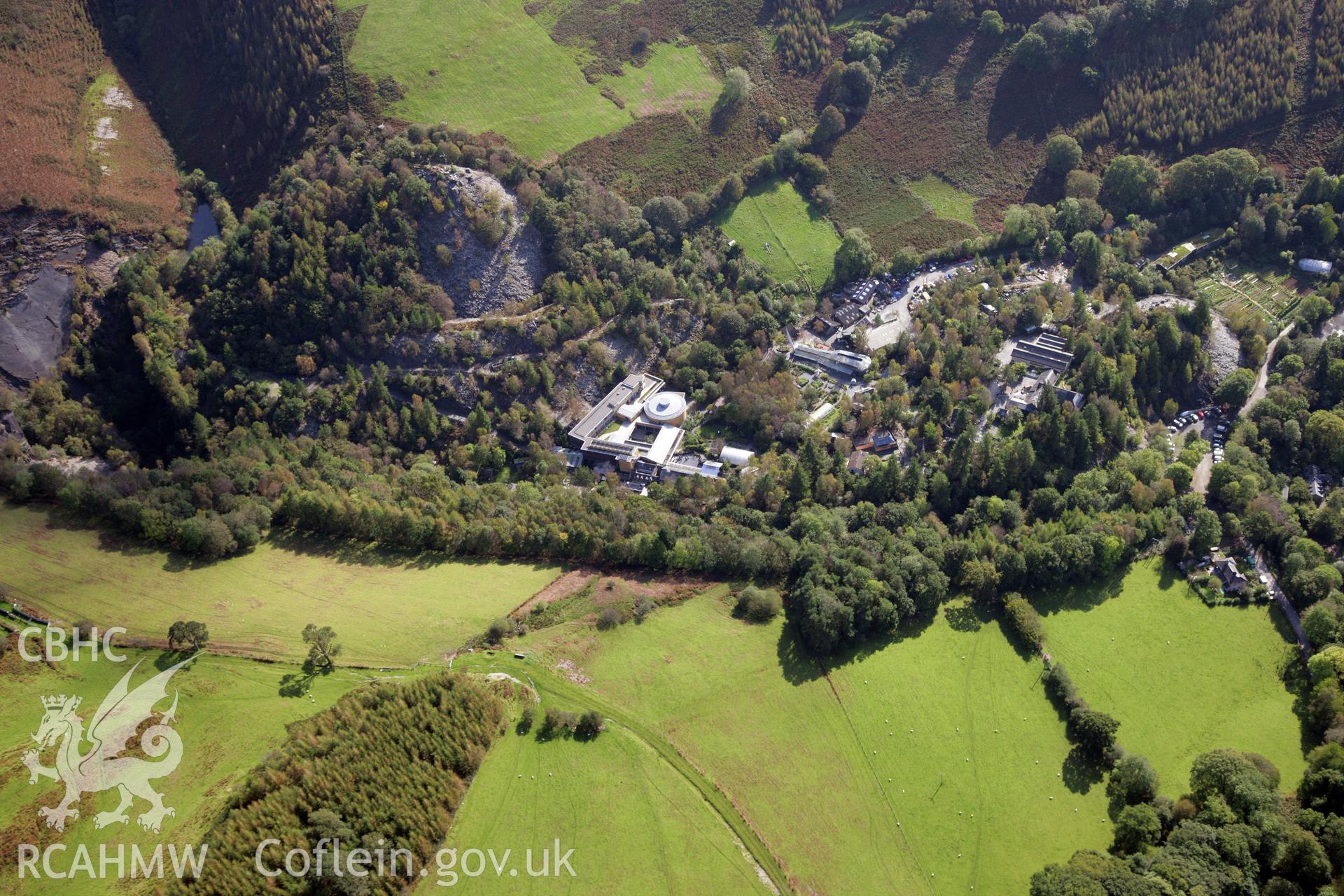 RCAHMW colour oblique photograph of Centre for Alternative Technology; Llwyngwern Quarry. Taken by Oliver Davies on 29/09/2011.