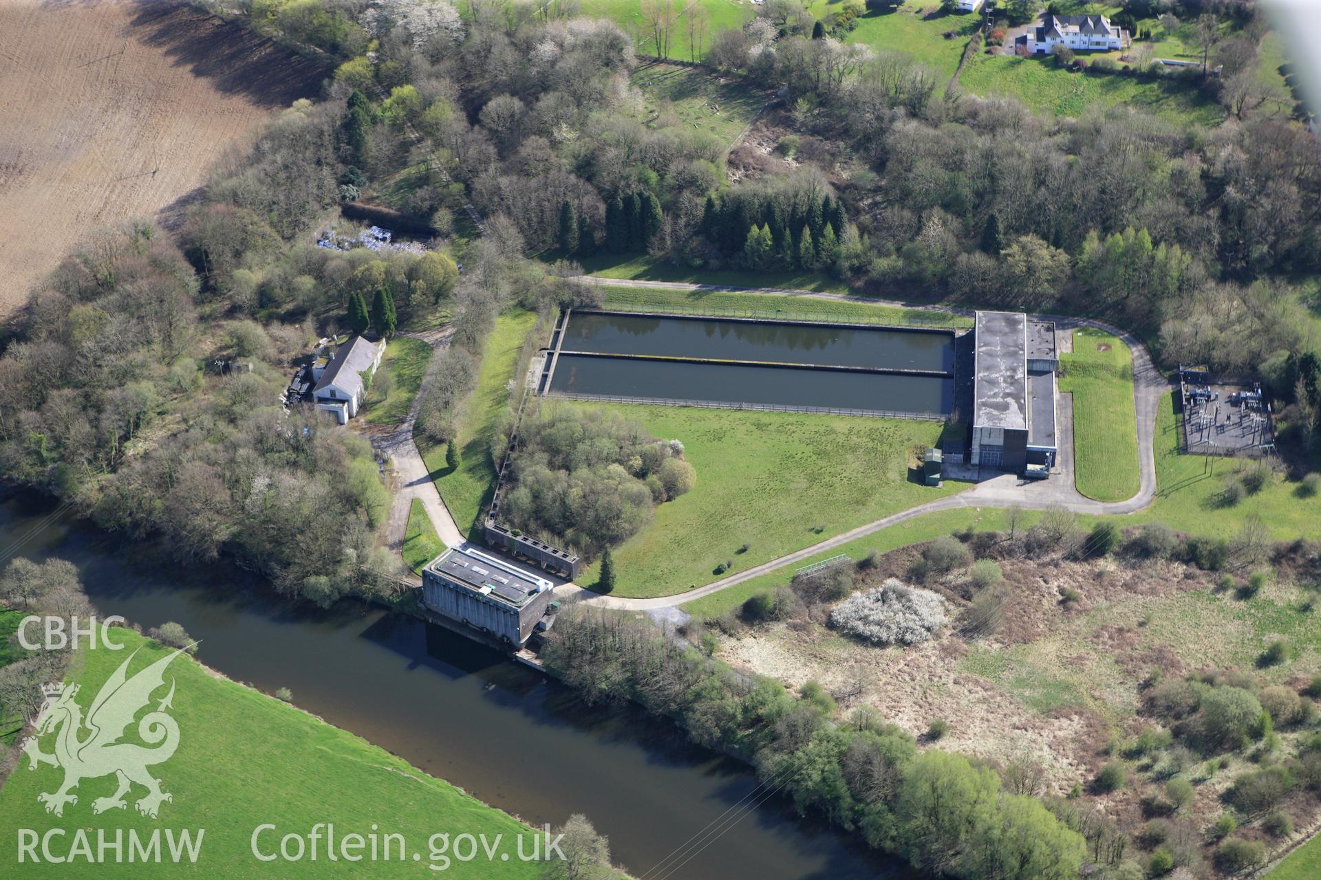RCAHMW colour oblique photograph of Nantgaredig Intake Works. Taken by Toby Driver on 08/04/2011.