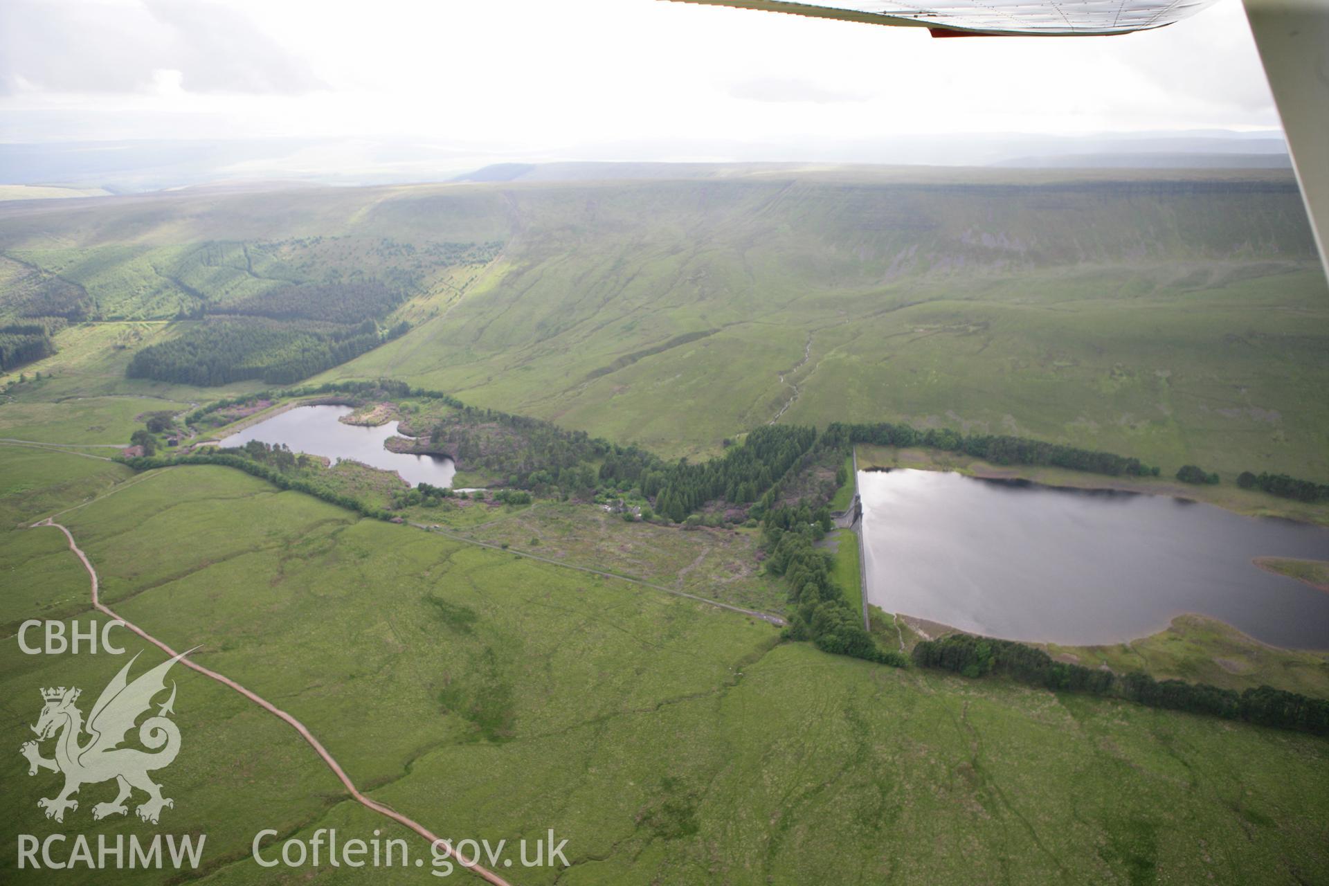 RCAHMW colour oblique photograph of Upper Neuadd reservoir, Taff Fechan. Taken by Toby Driver on 13/06/2011.