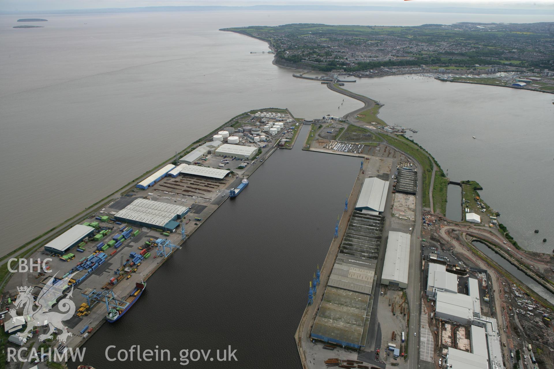 RCAHMW colour oblique photograph of Queen Alexandra Dock. Taken by Toby Driver on 13/06/2011.