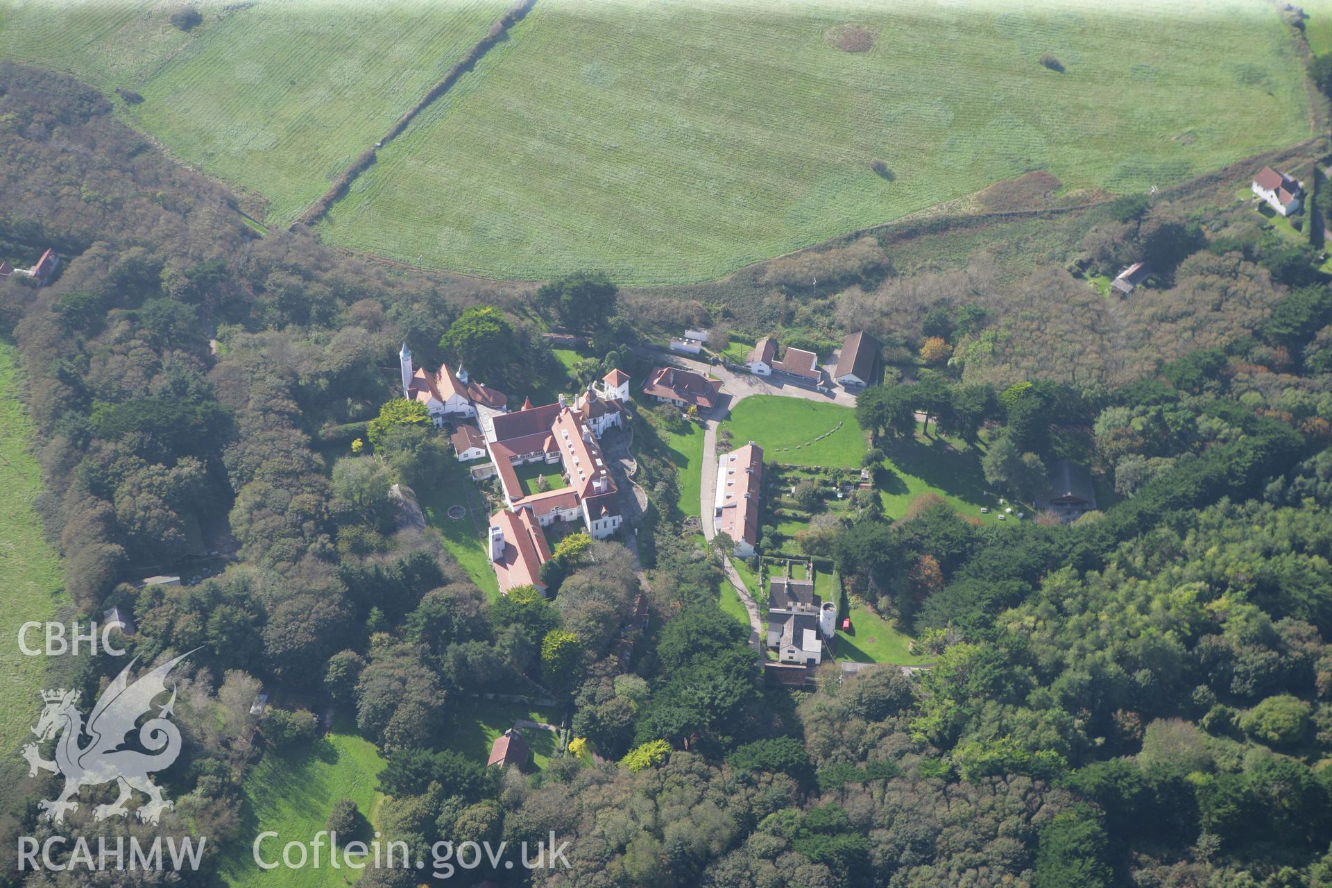 RCAHMW colour oblique photograph of Caldey Monastery, Caldey Island, viewed from the east. Taken by Toby Driver and Oliver Davies on 28/09/2011.