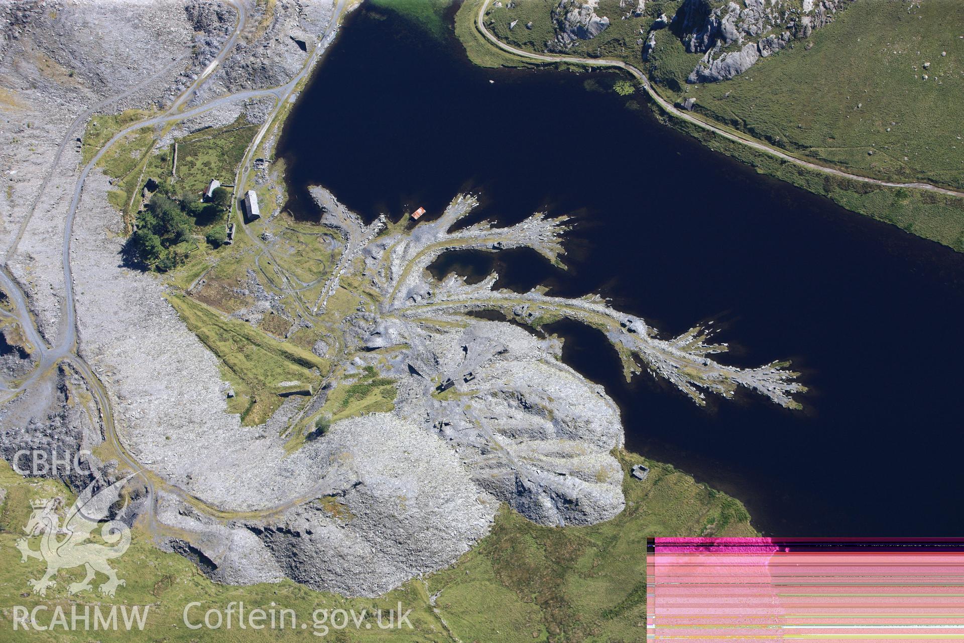 RCAHMW colour oblique photograph of Cwmorthin Slate Quarry, with digital frame error. Taken by Toby Driver on 20/07/2011.