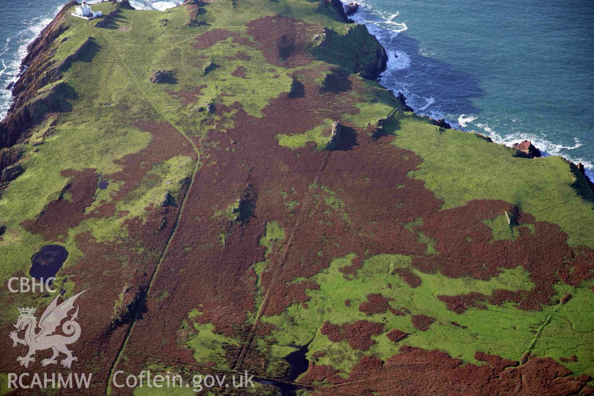 RCAHMW colour oblique photograph of Winter Pond and field boundaries, Skokholm Island, viewed from the south-east. Taken by O. Davies & T. Driver on 22/11/2013.