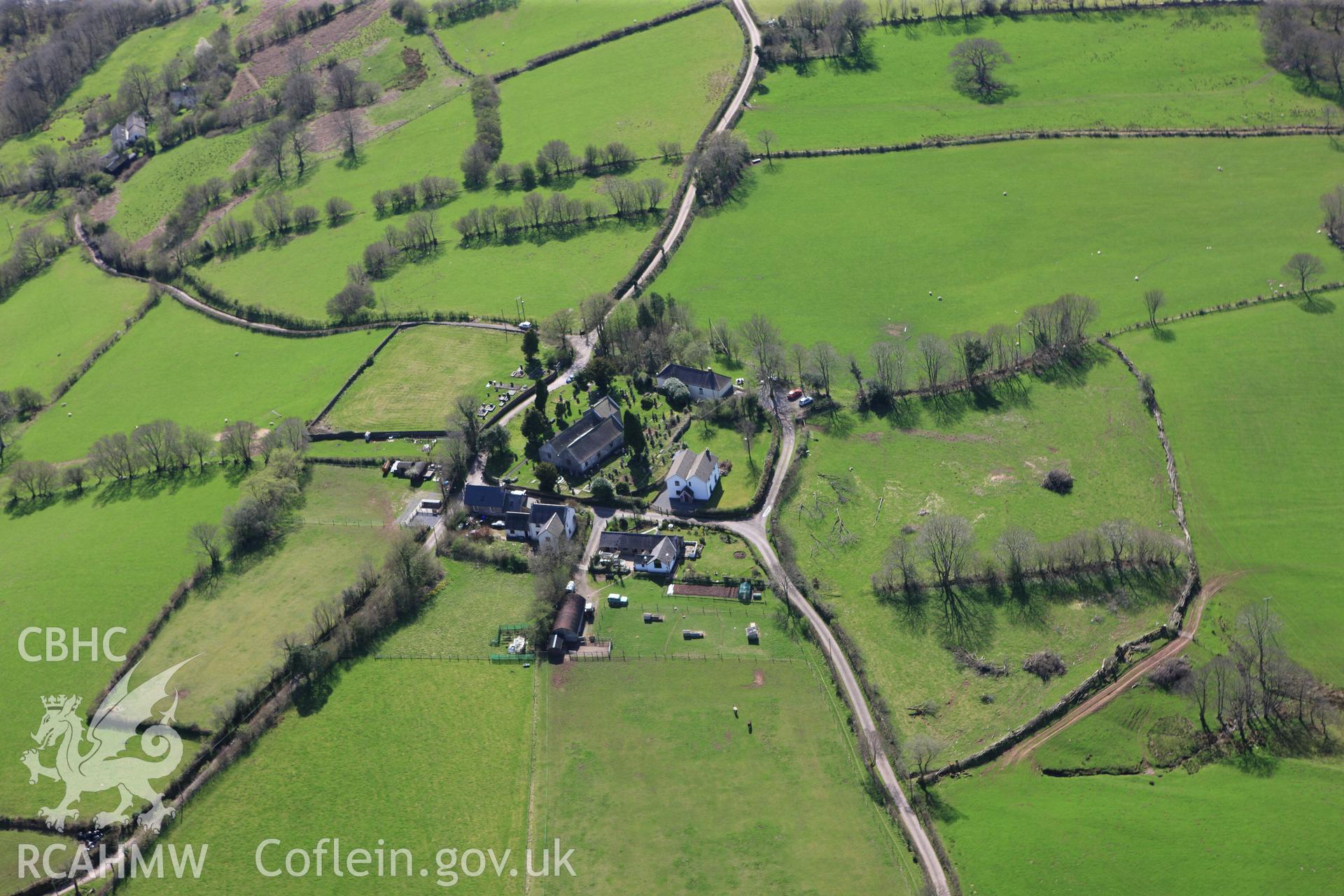 RCAHMW colour oblique photograph of Saints Simono and Jude's Church, Llanddeusant. Taken by Toby Driver on 08/04/2011.