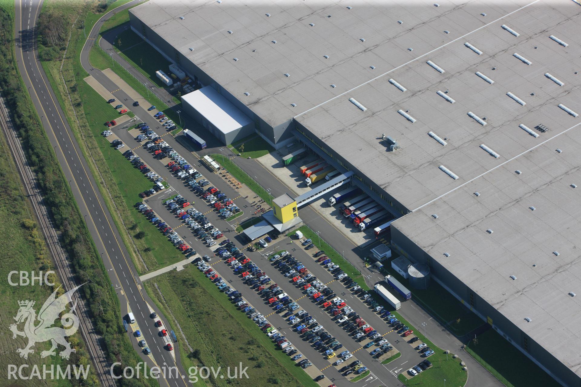 RCAHMW colour oblique photograph of the Amazon distribution centre, Swansea Bay. Taken by Toby Driver and Oliver Davies on 28/09/2011.