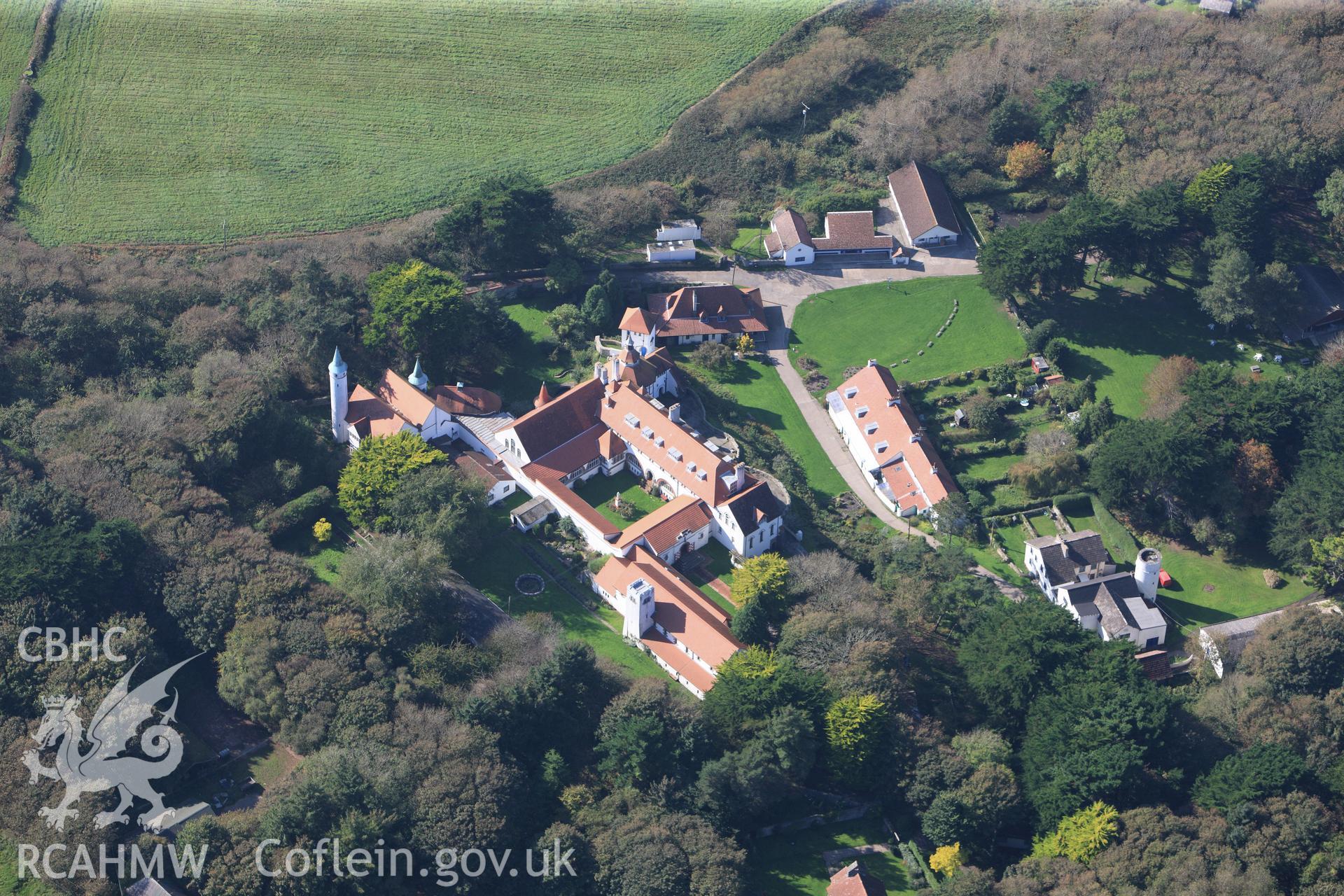 RCAHMW colour oblique photograph of Caldey Monastery, Caldey Island, viewed from the east. Taken by Toby Driver and Oliver Davies on 28/09/2011.