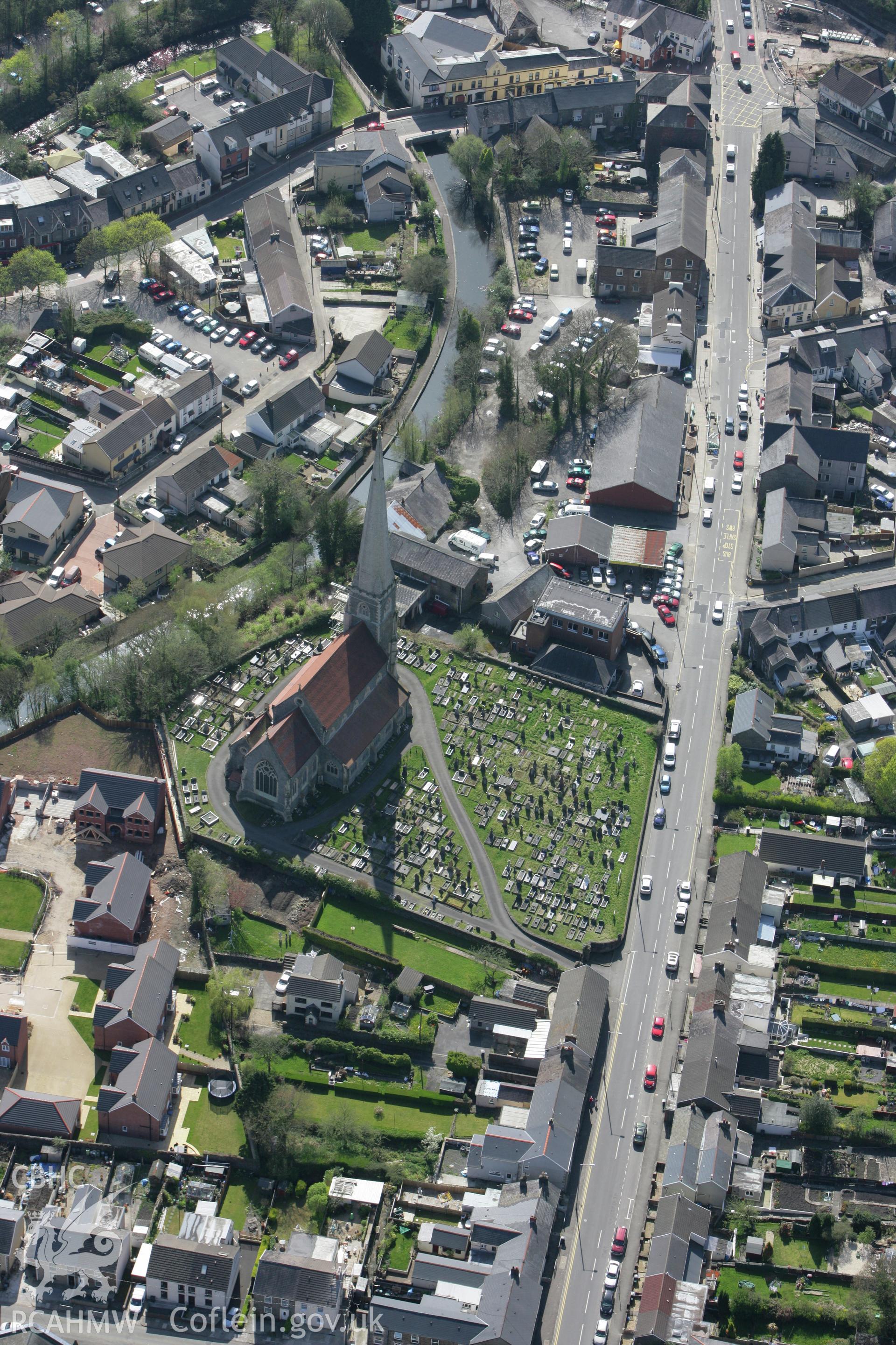 RCAHMW colour oblique photograph of St Peter's Church, Pontardawe. Taken by Toby Driver on 08/04/2011.