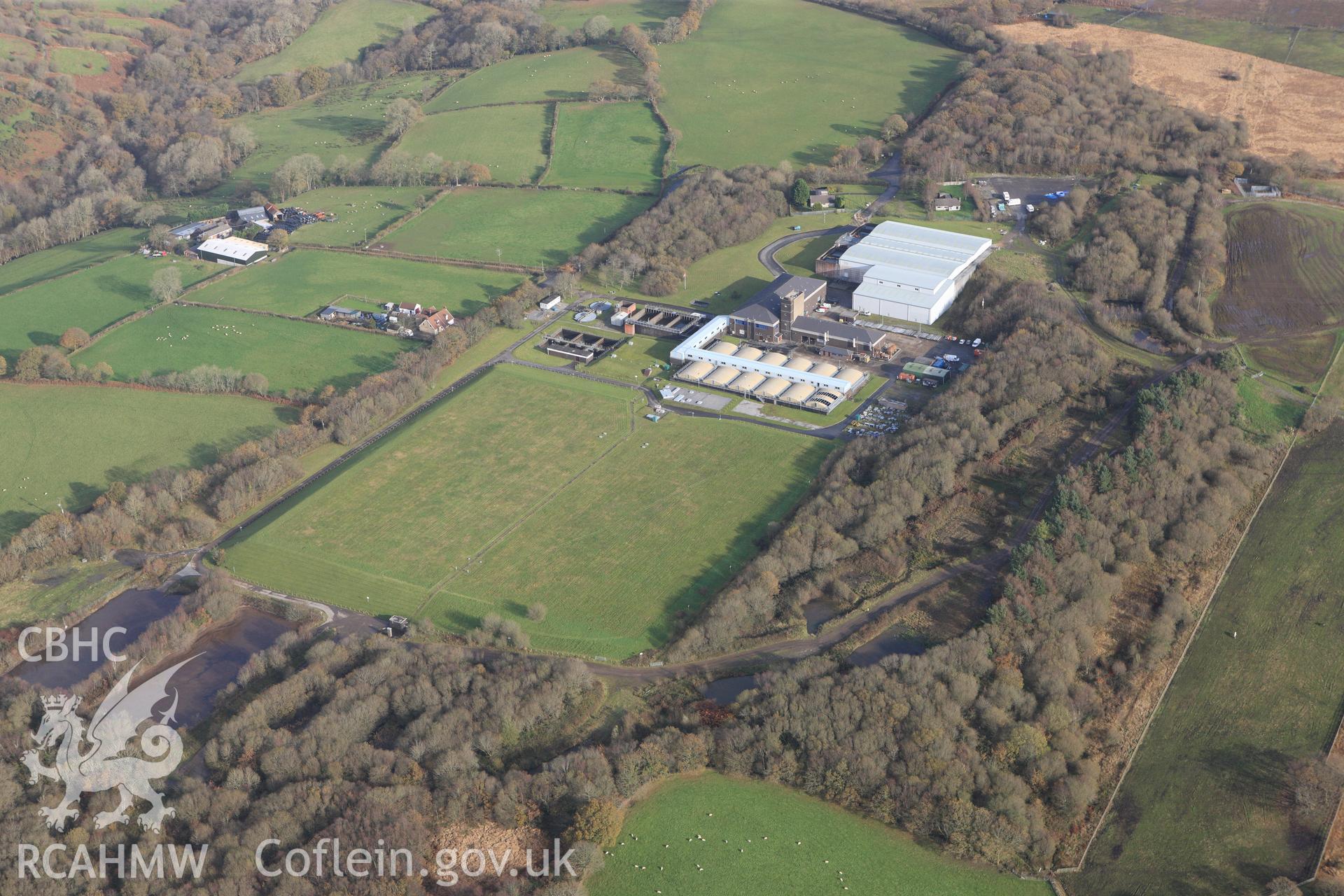 RCAHMW colour oblique photograph of Water Treatment Works, Felindre. Taken by Toby Driver on 17/11/2011.