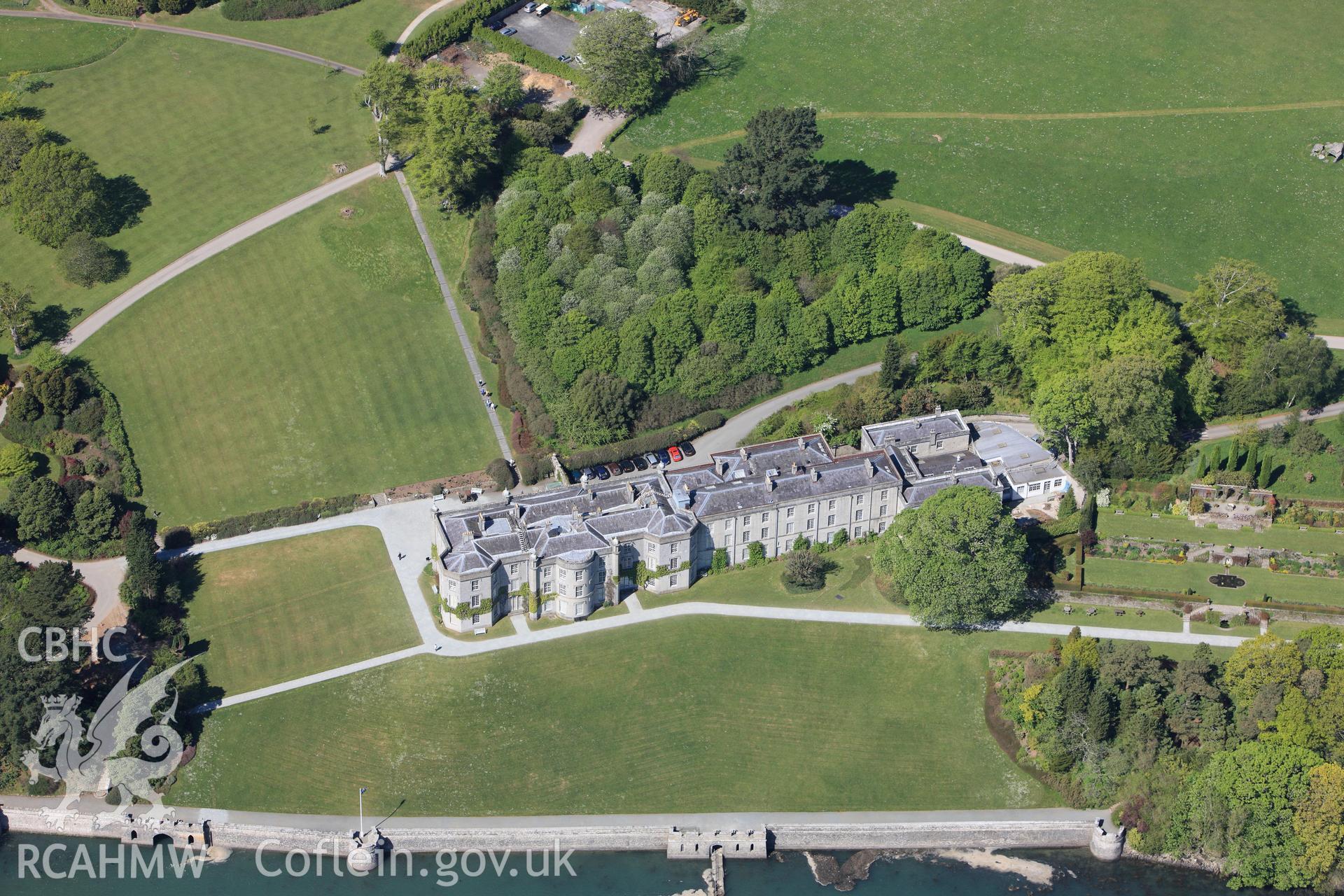 RCAHMW colour oblique photograph of Plas Newydd Mansion and Gardens, Llanddaniel Fab. Taken by Toby Driver on 03/05/2011.