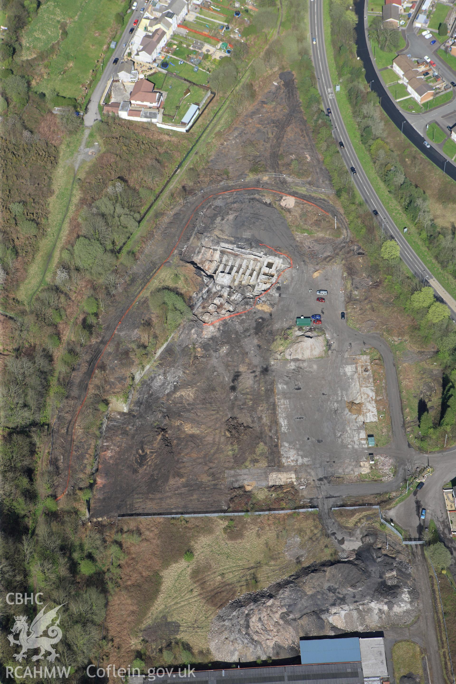 RCAHMW colour oblique photograph of Ystalyfera Iron And Tinplate Works. Taken by Toby Driver on 08/04/2011.