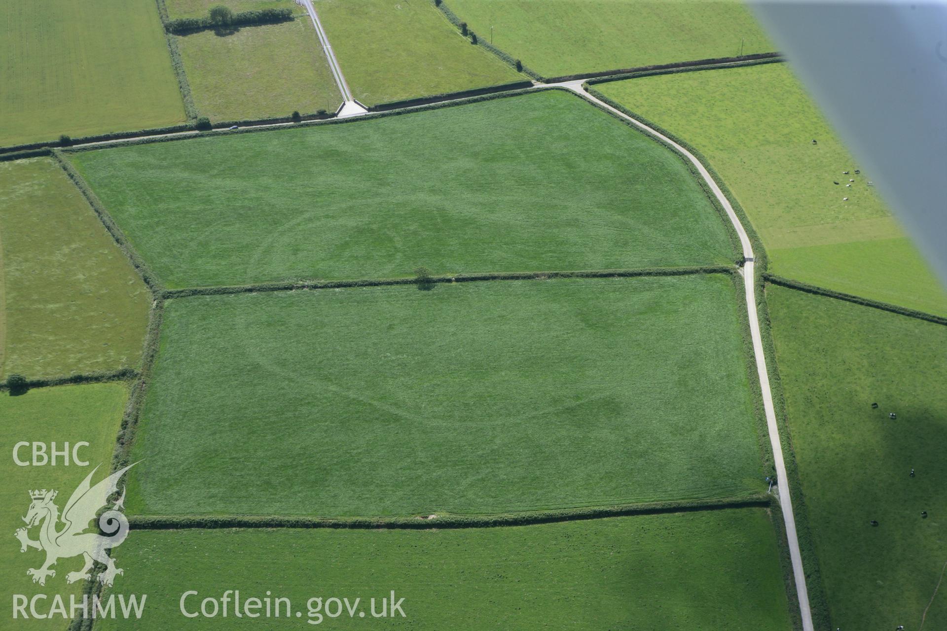 RCAHMW colour oblique photograph of Waunlle cropmark enclosure. Taken by Toby Driver and Oliver Davies on 28/06/2011.