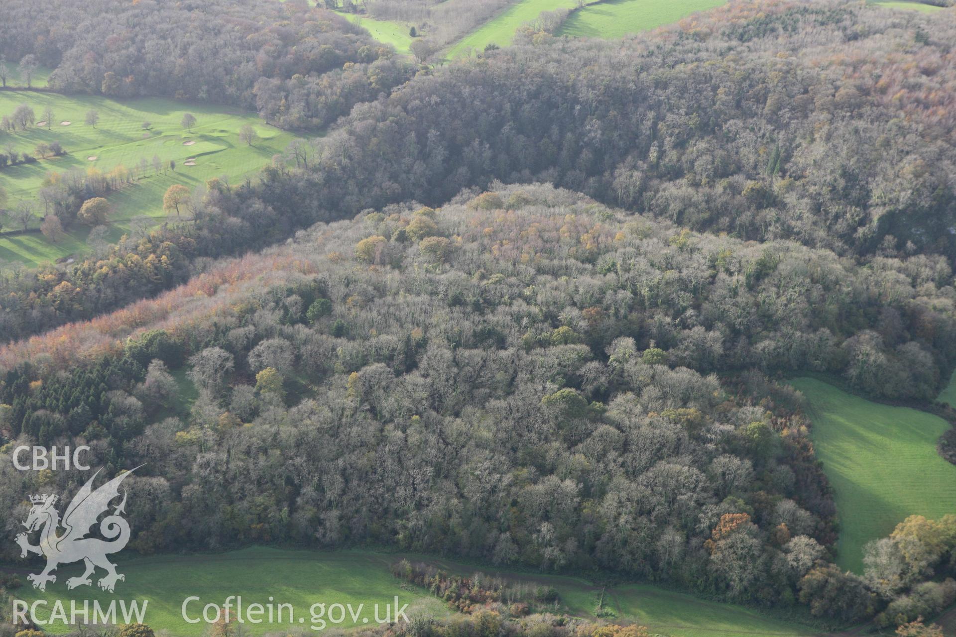 RCAHMW colour oblique photograph of Dinas Powys Fort (Cwm George Camp). Taken by Toby Driver on 17/11/2011.