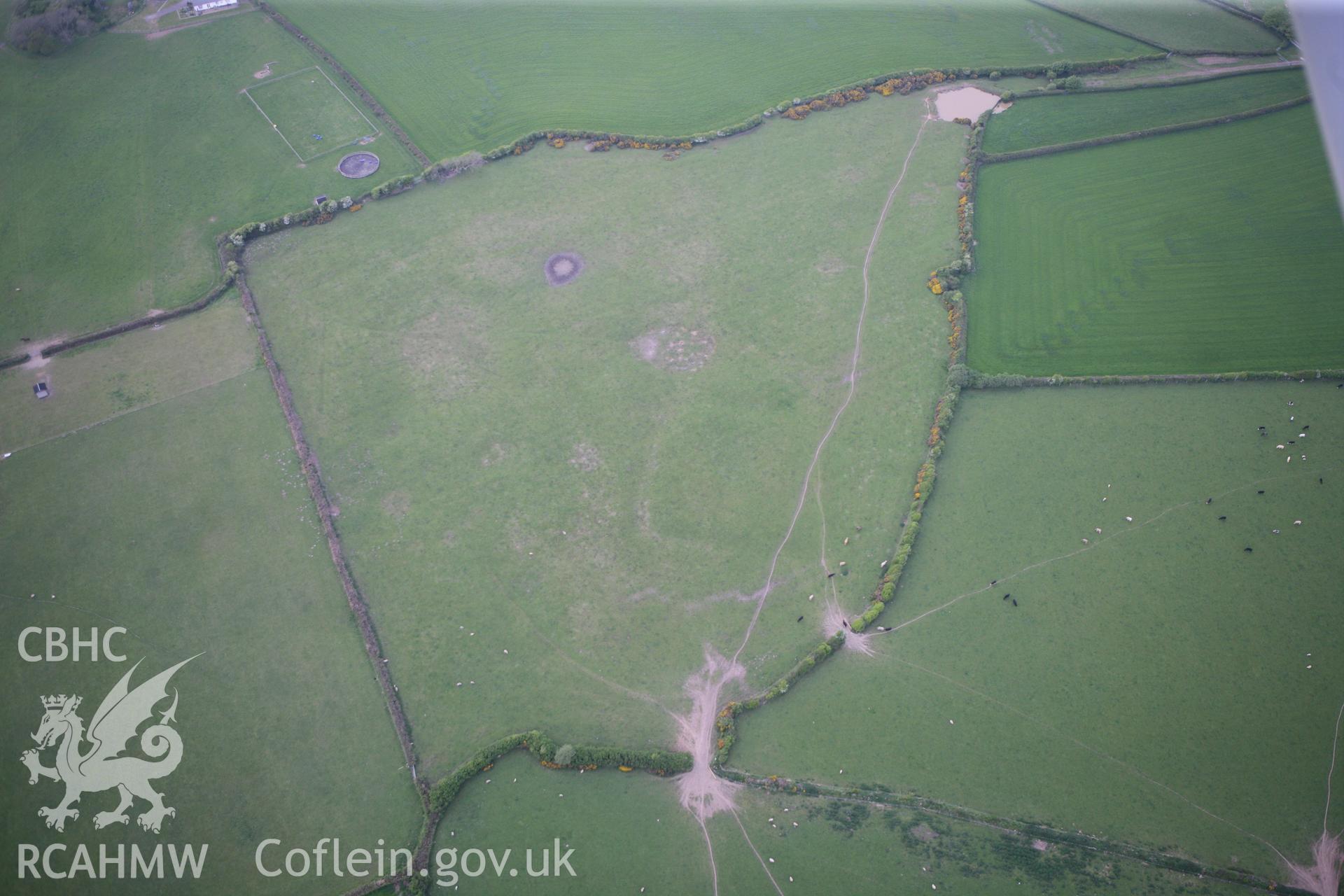 RCAHMW colour oblique photograph of Llanddewi enclosure. Taken by Toby Driver and Oliver Davies on 04/05/2011.