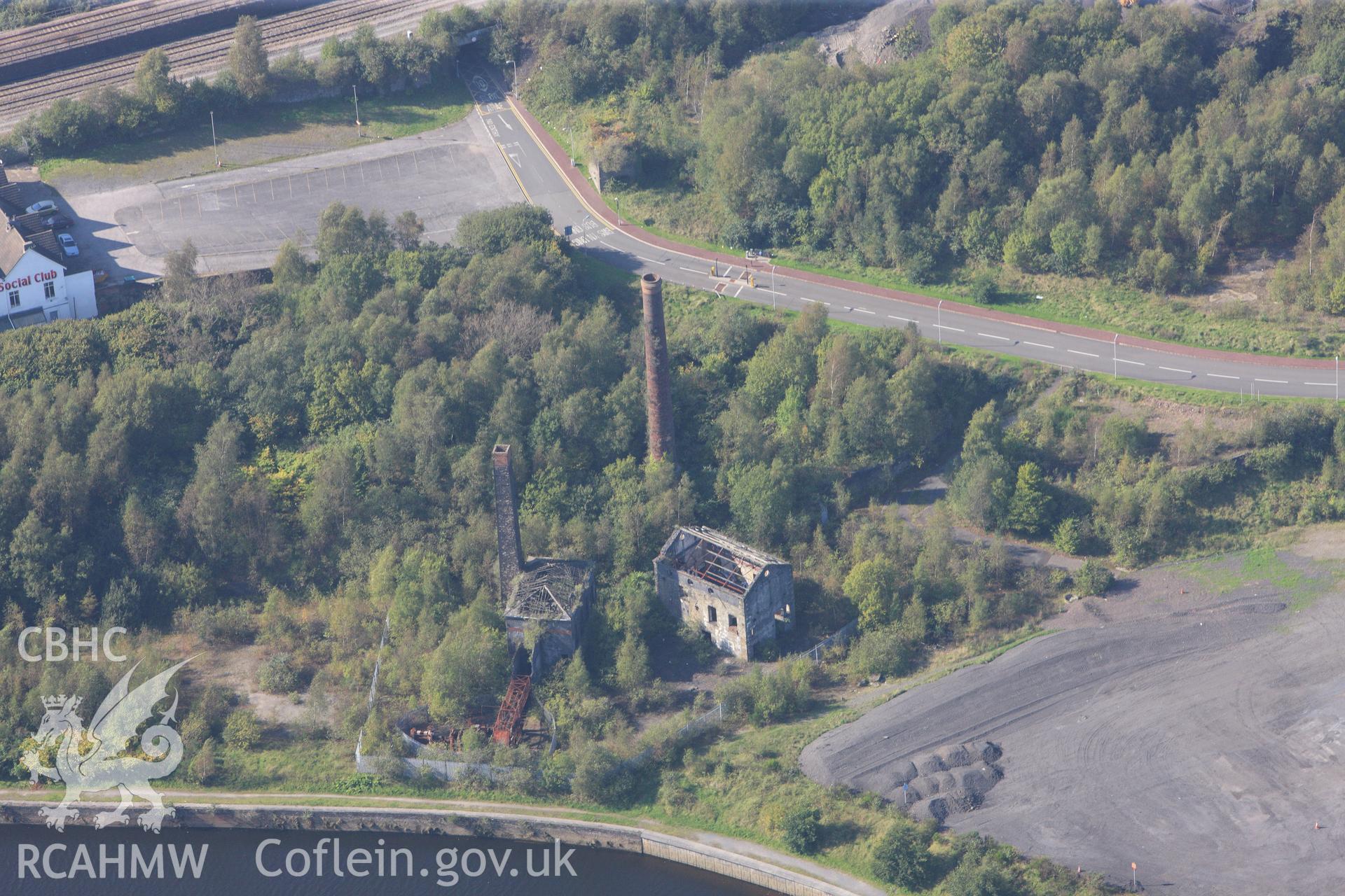 RCAHMW colour oblique photograph of engine house, Hafod Copperworks, Swansea, from the east. Taken by Toby Driver and Oliver Davies on 28/09/2011.