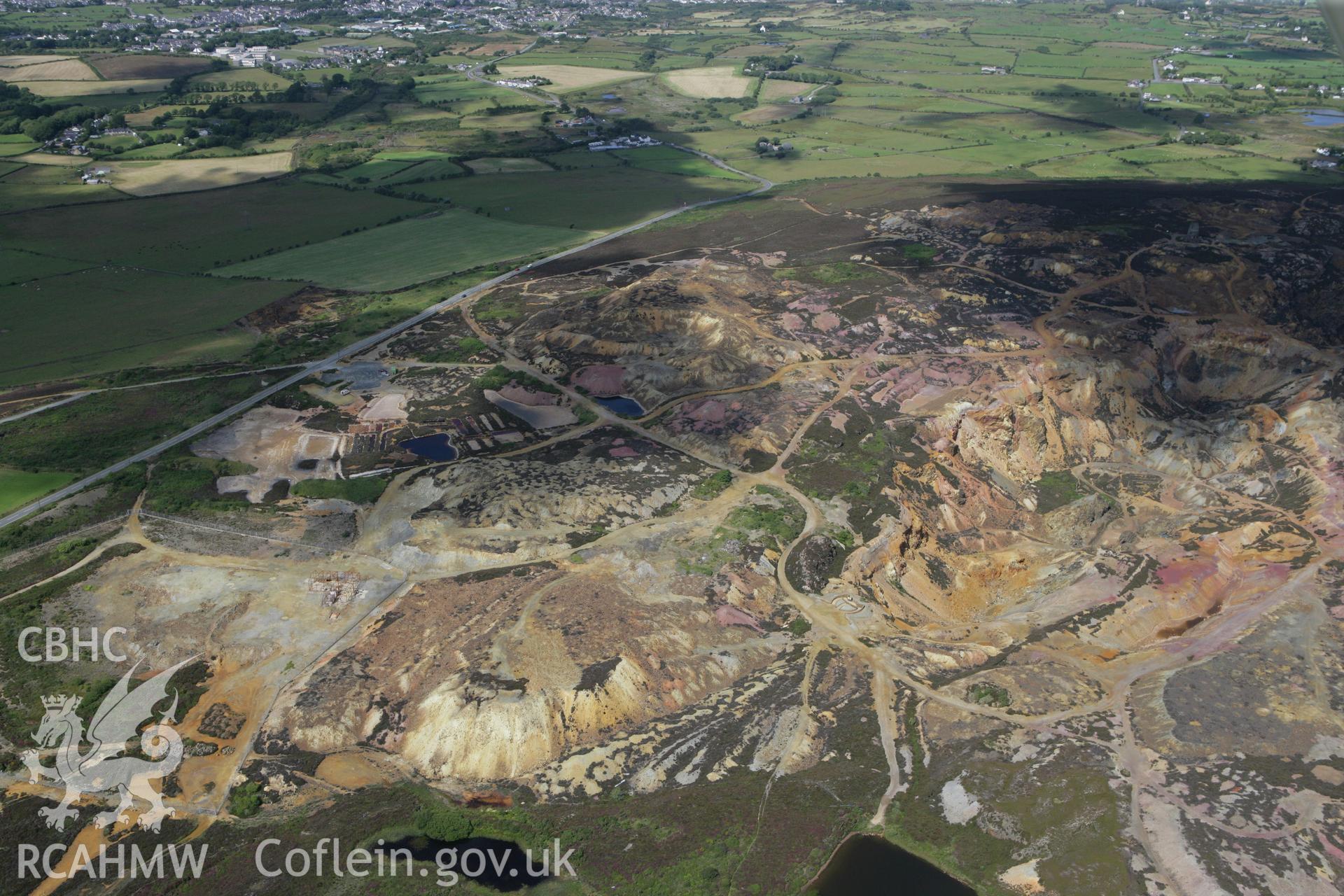 RCAHMW colour oblique photograph of Parys Mountain Copper Mines, Amlwch, western part. Taken by Toby Driver on 20/07/2011.