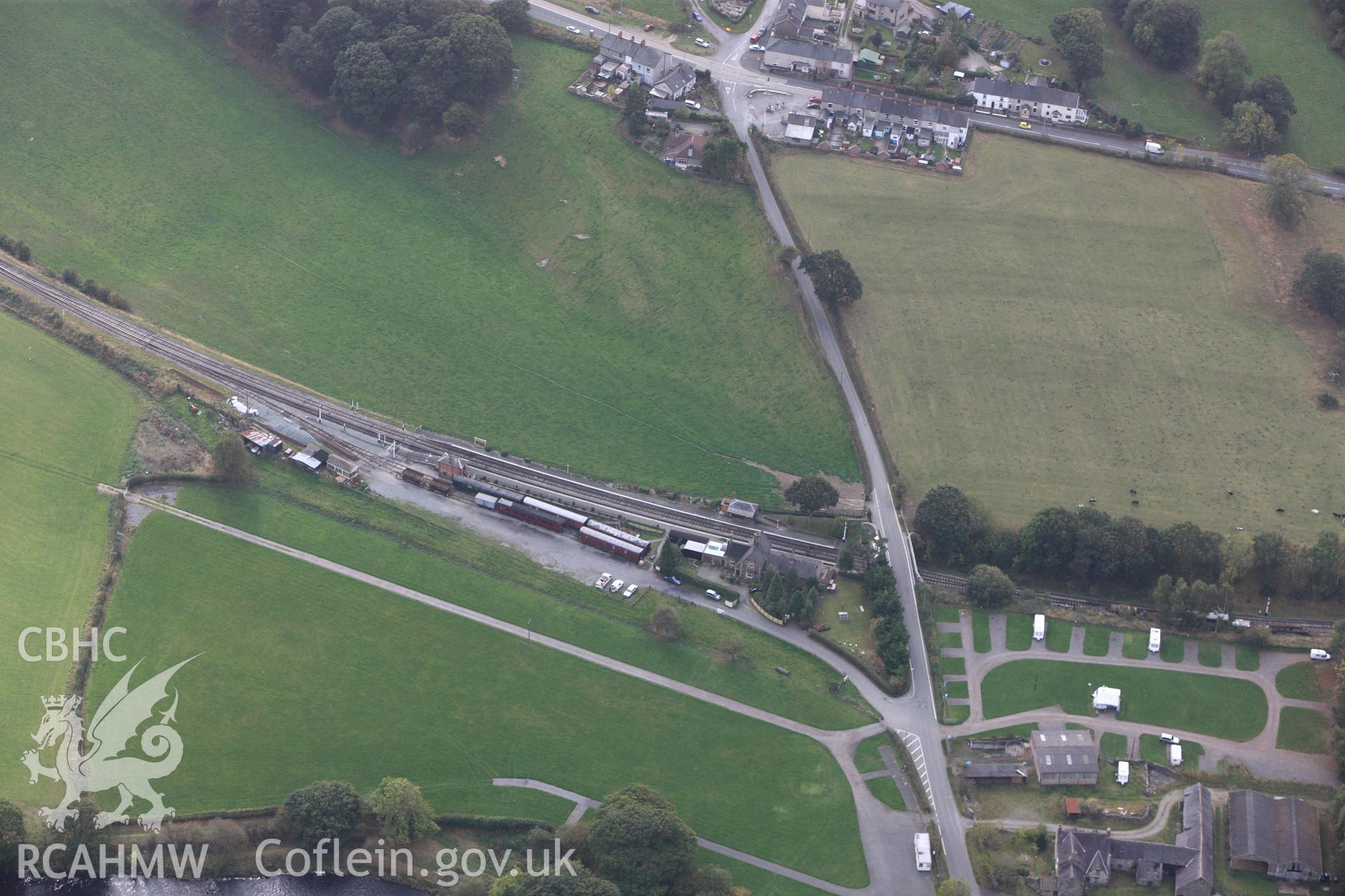 RCAHMW colour oblique photograph of Carrog Railway Station, Llangollen and Corwen Railway. Taken by Toby Driver on 04/10/2011.