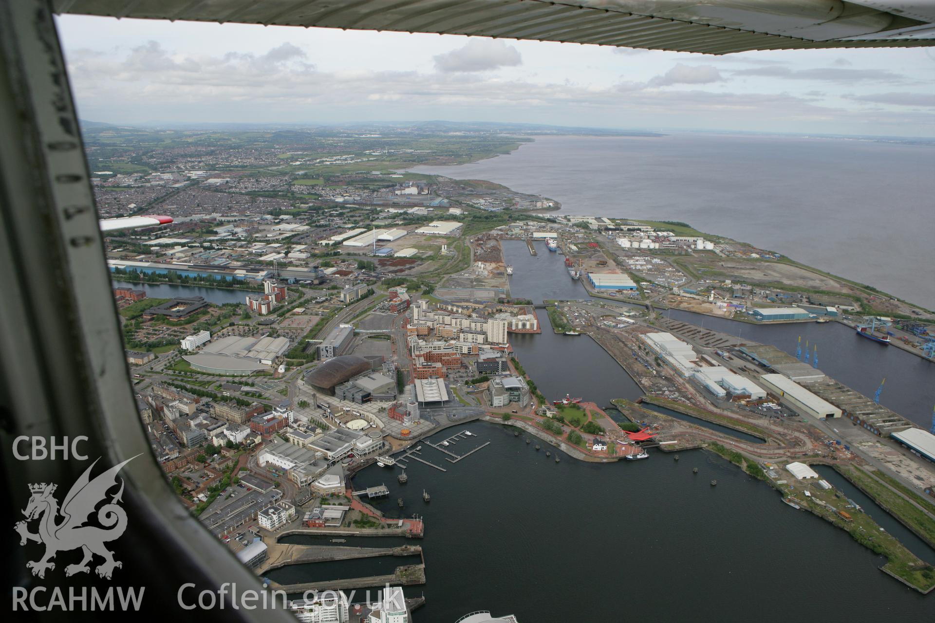 RCAHMW colour oblique photograph of Roath Basin, Cardiff Docks. Taken by Toby Driver on 13/06/2011.