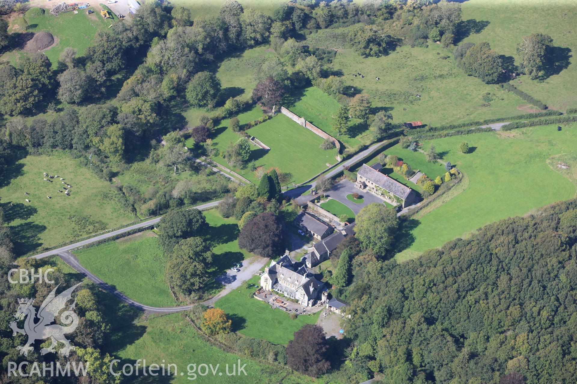 RCAHMW colour oblique photograph of Whitland Abbey and Gardens. Taken by Toby Driver and Oliver Davies on 28/09/2011.