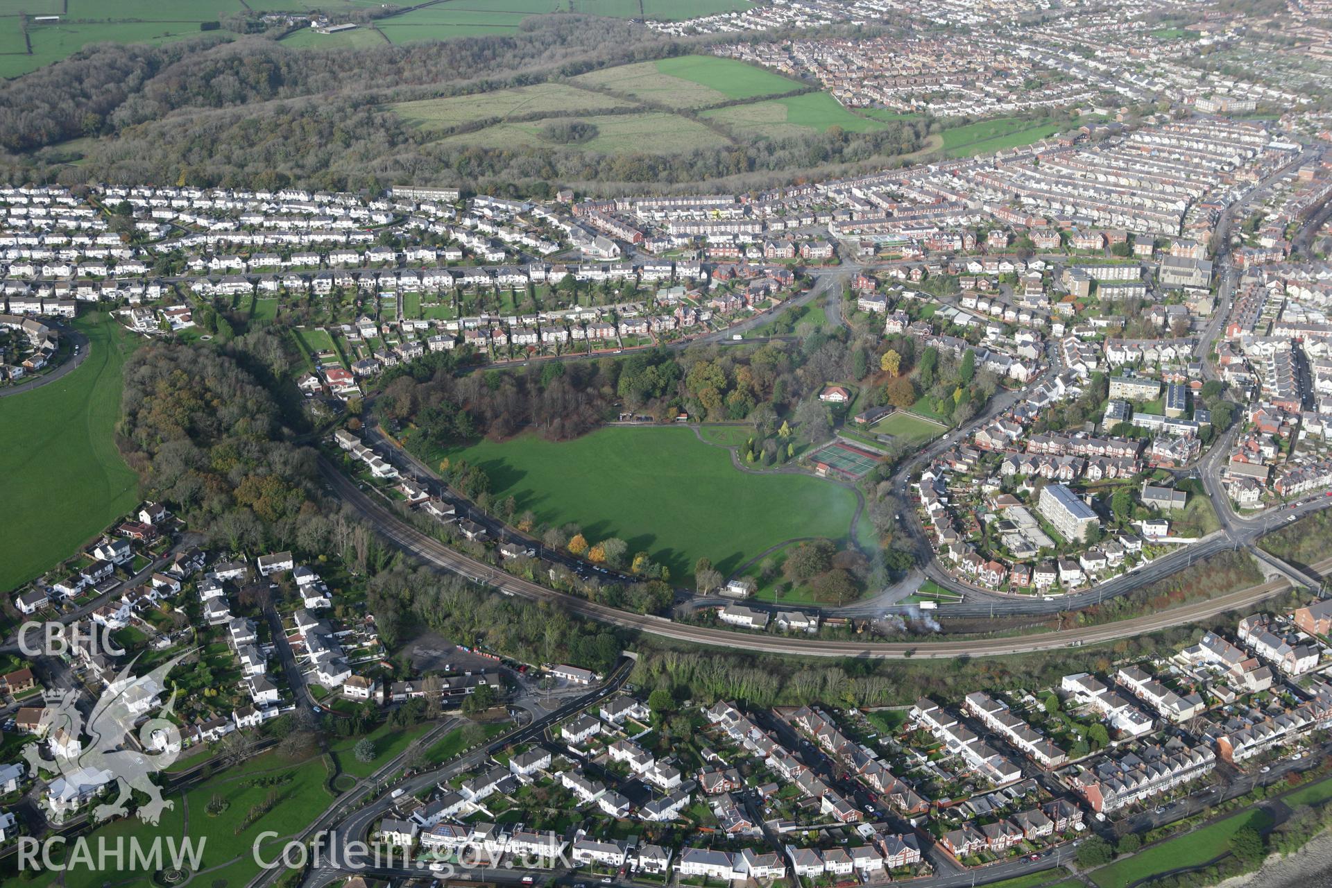 RCAHMW colour oblique photograph of Romilly Park, Barry. Taken by Toby Driver on 17/11/2011.
