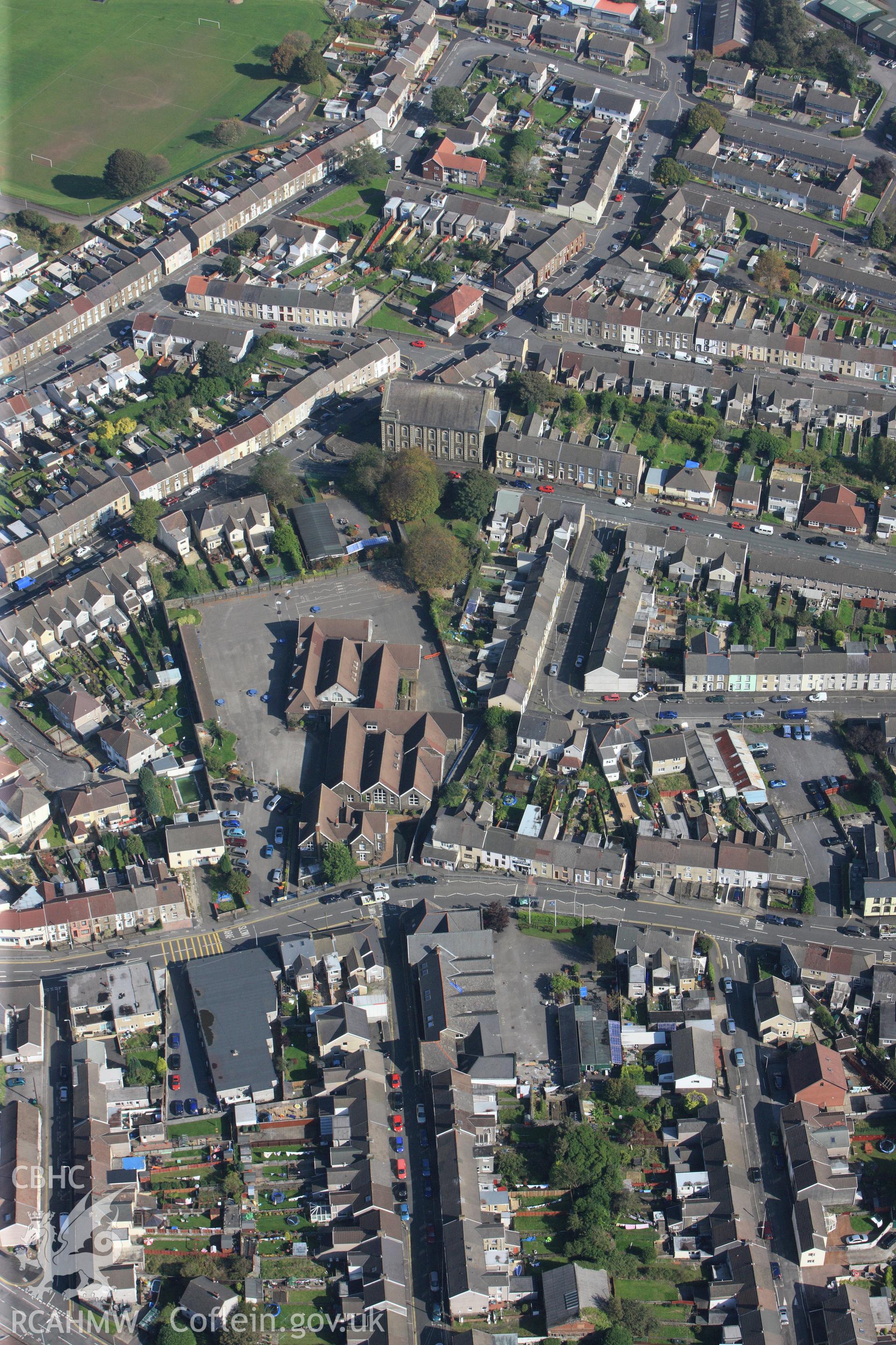 RCAHMW colour oblique photograph of Brynhyfryd Junior School from the west. Taken by Toby Driver and Oliver Davies on 28/09/2011.