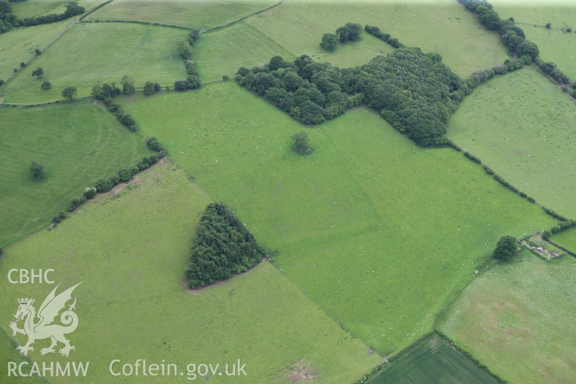RCAHMW colour oblique photograph of Offa's Dyke, section extending 1960m from Yew Tree Farm to quarries NE of Granner Wood. Taken by Toby Driver on 13/06/2011.