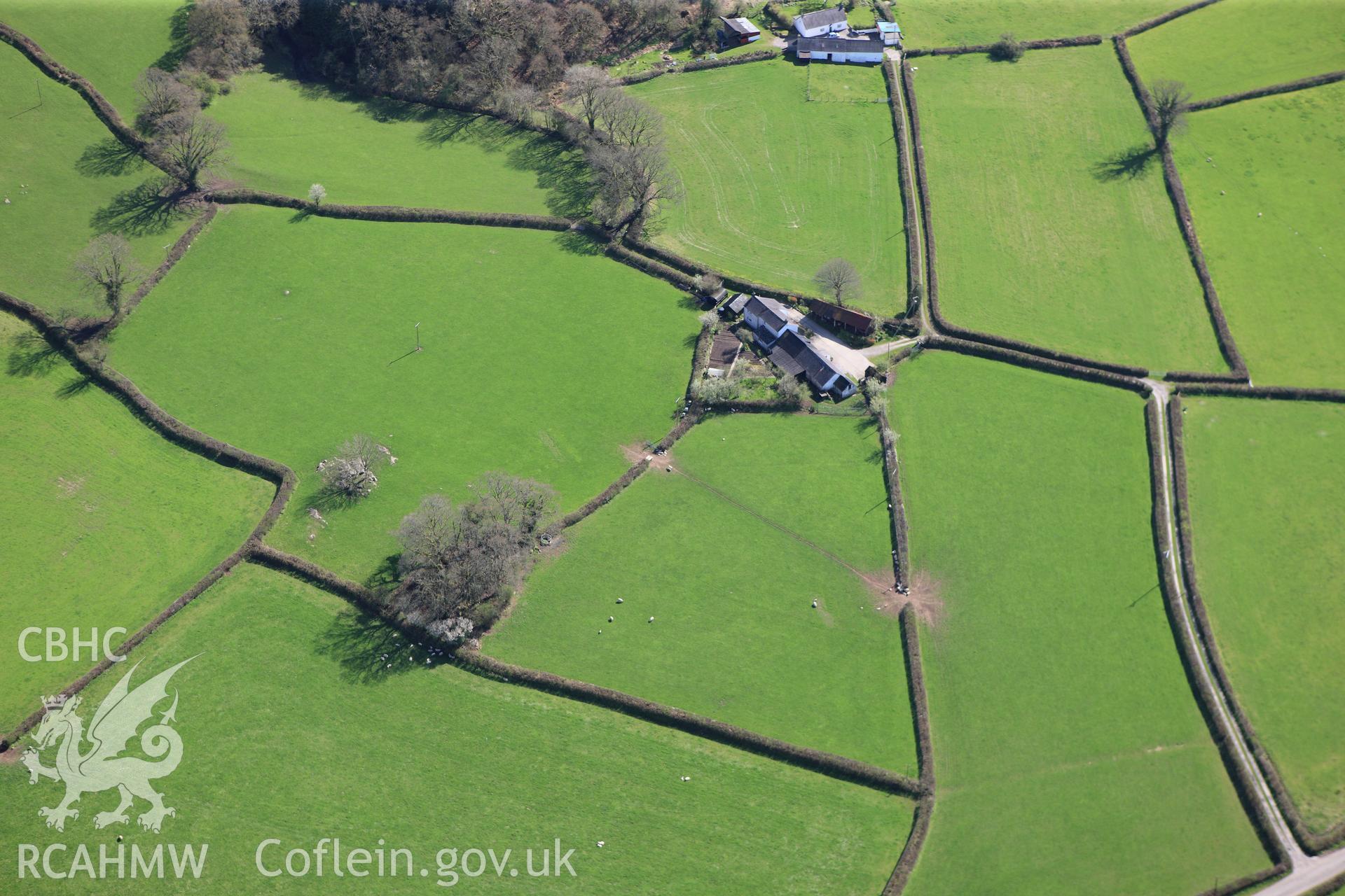 RCAHMW colour oblique photograph of Llys Brychan. Taken by Toby Driver on 08/04/2011.