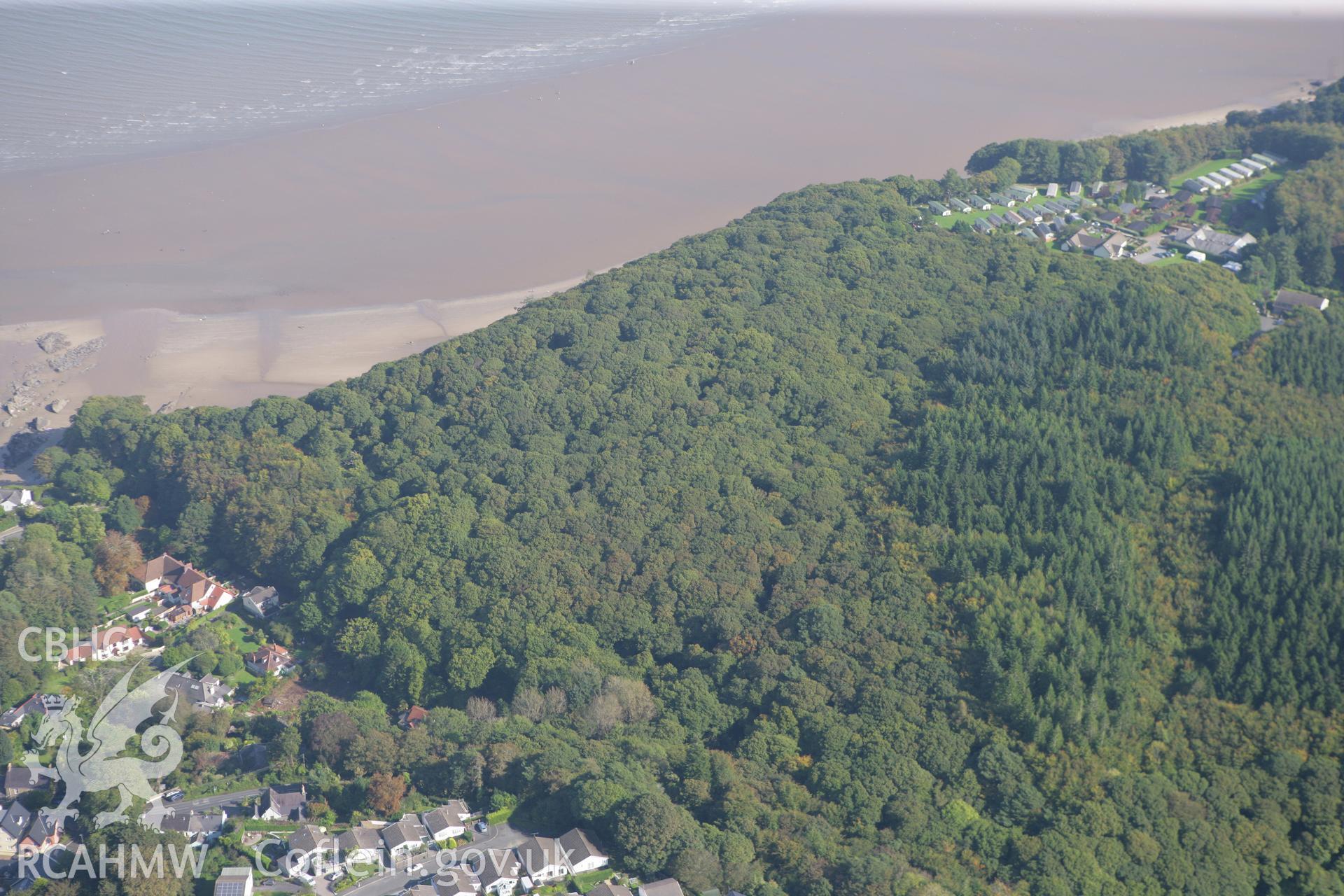RCAHMW colour oblique photograph of Rhode Wood shaft mounds, looking seaward. Taken by Toby Driver and Oliver Davies on 28/09/2011.