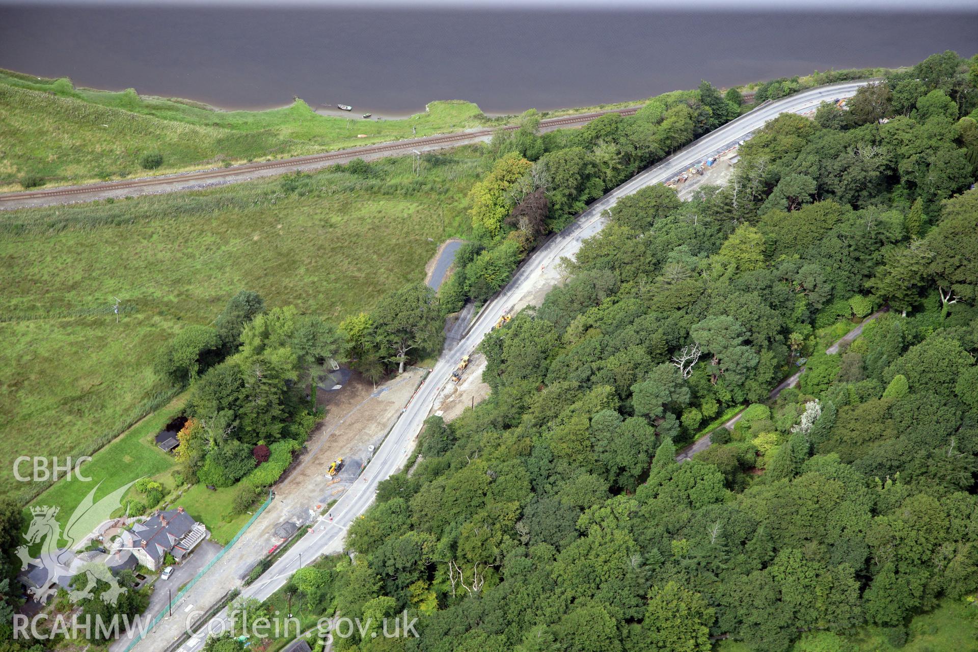 RCAHMW colour oblique photograph of Glandyfi Bends Road Improvement Scheme. Taken by Toby Driver on 17/08/2011.