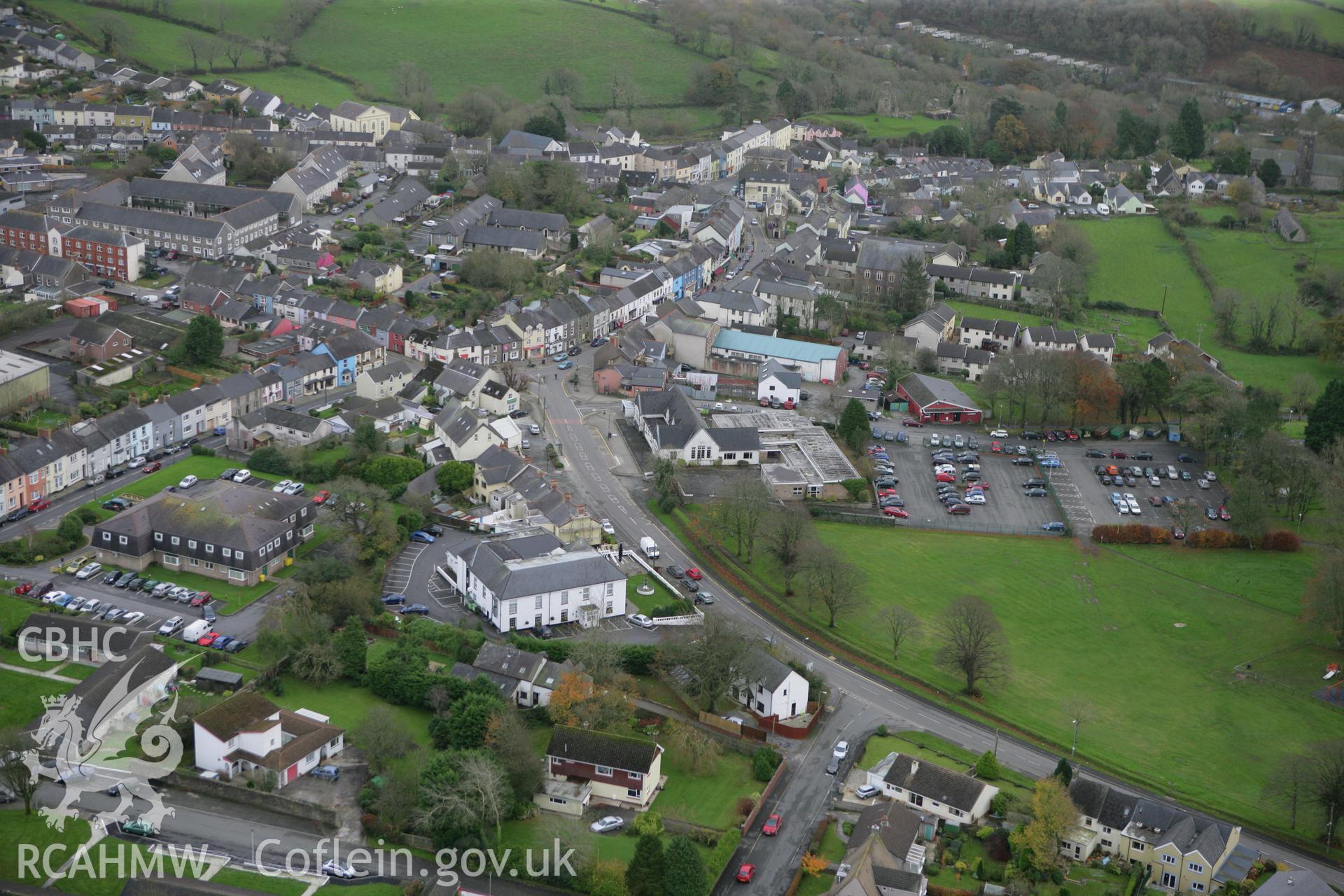 RCAHMW colour oblique photograph of Narberth, from the north-west. Taken by Toby Driver on 17/11/2011.