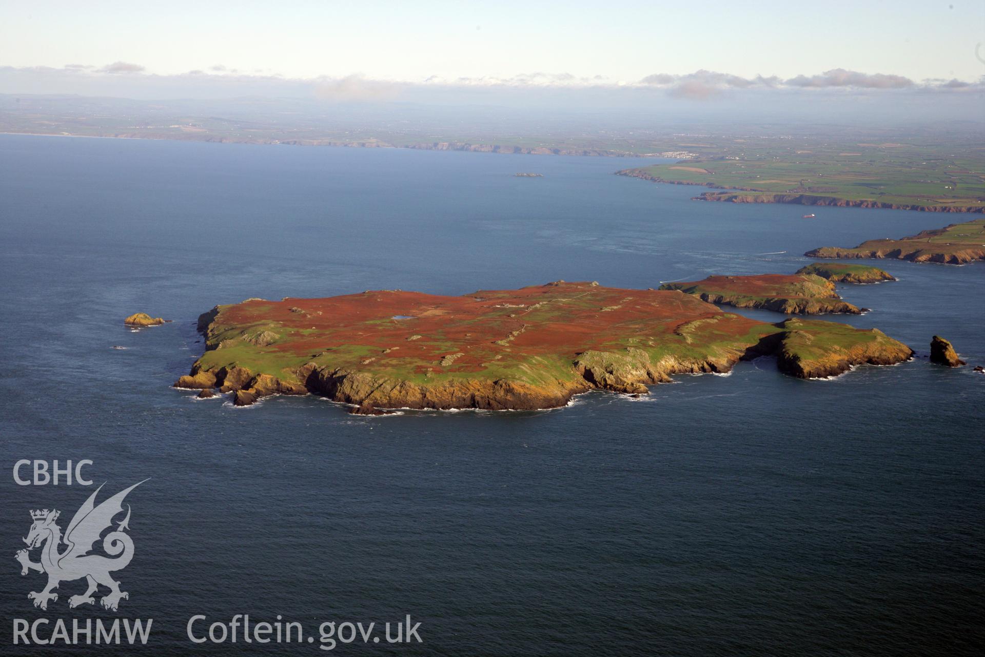 RCAHMW colour oblique photograph of Skokholm Island, viewed from the west. Taken by O. Davies & T. Driver on 22/11/2013.