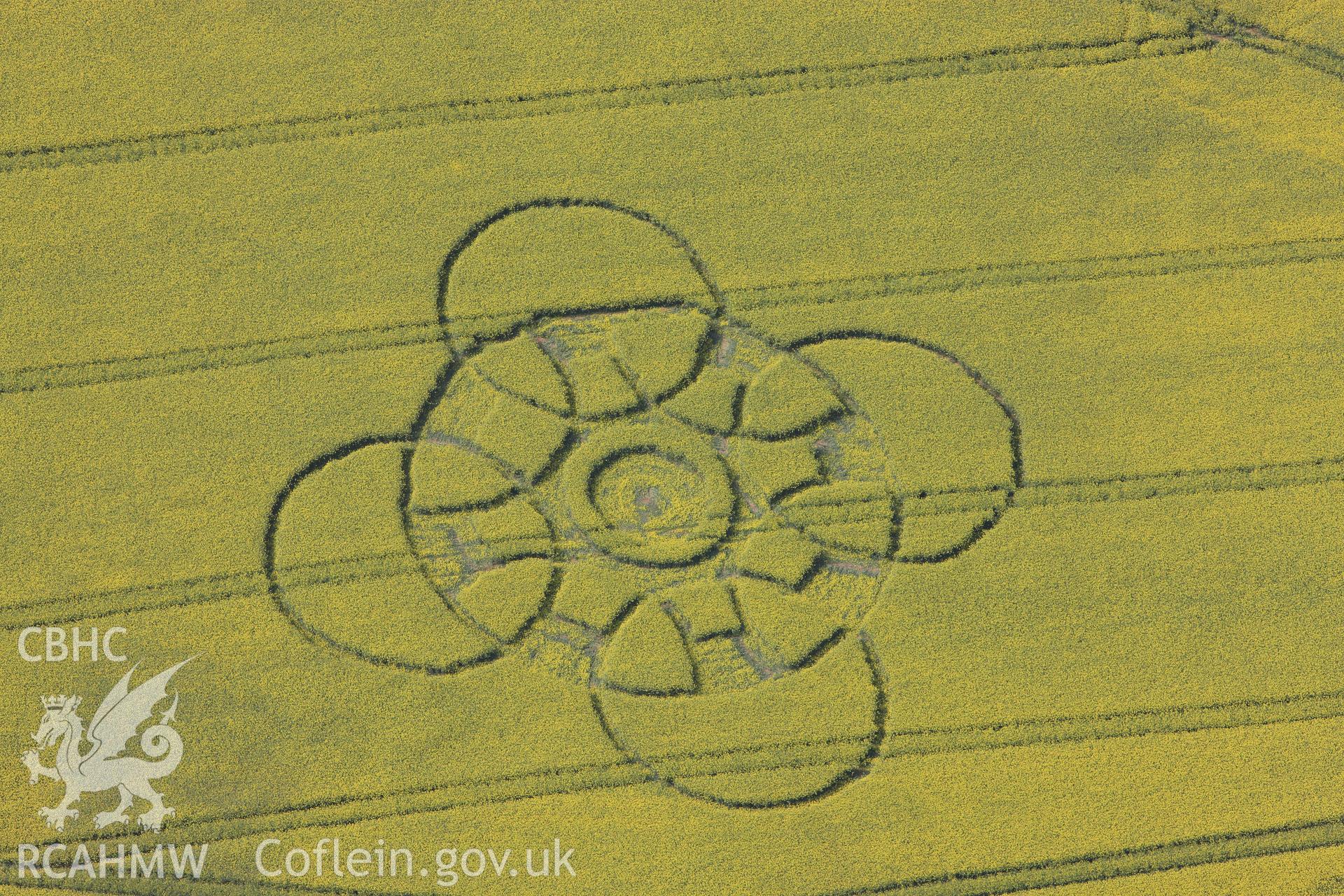 RCAHMW colour oblique photograph of Innage, Chepstow, modern crop circle. Taken by Toby Driver on 26/04/2011.