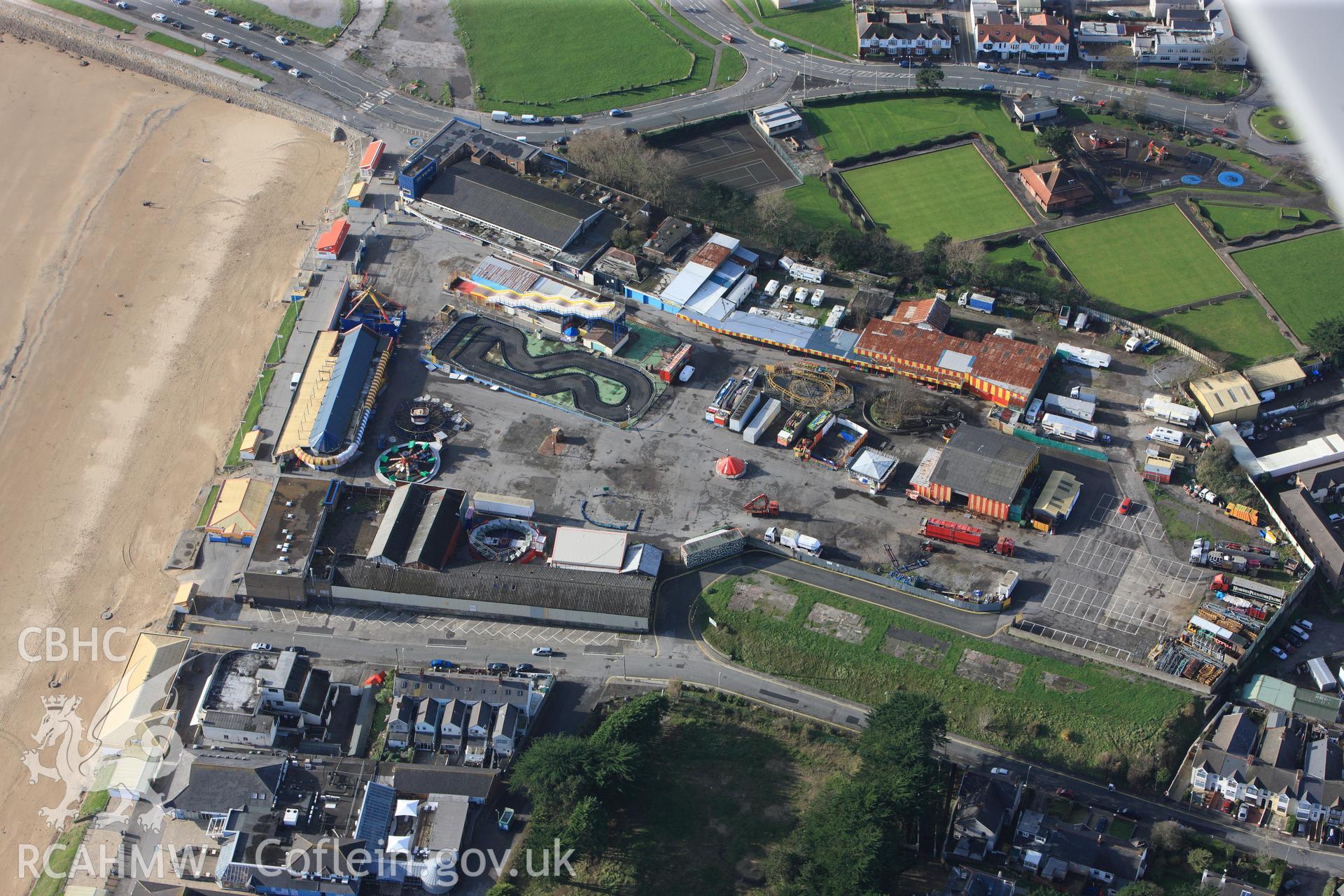 RCAHMW colour oblique photograph of Sandy Bay Fun Fair, Porthcawl. Taken by Toby Driver on 17/11/2011.