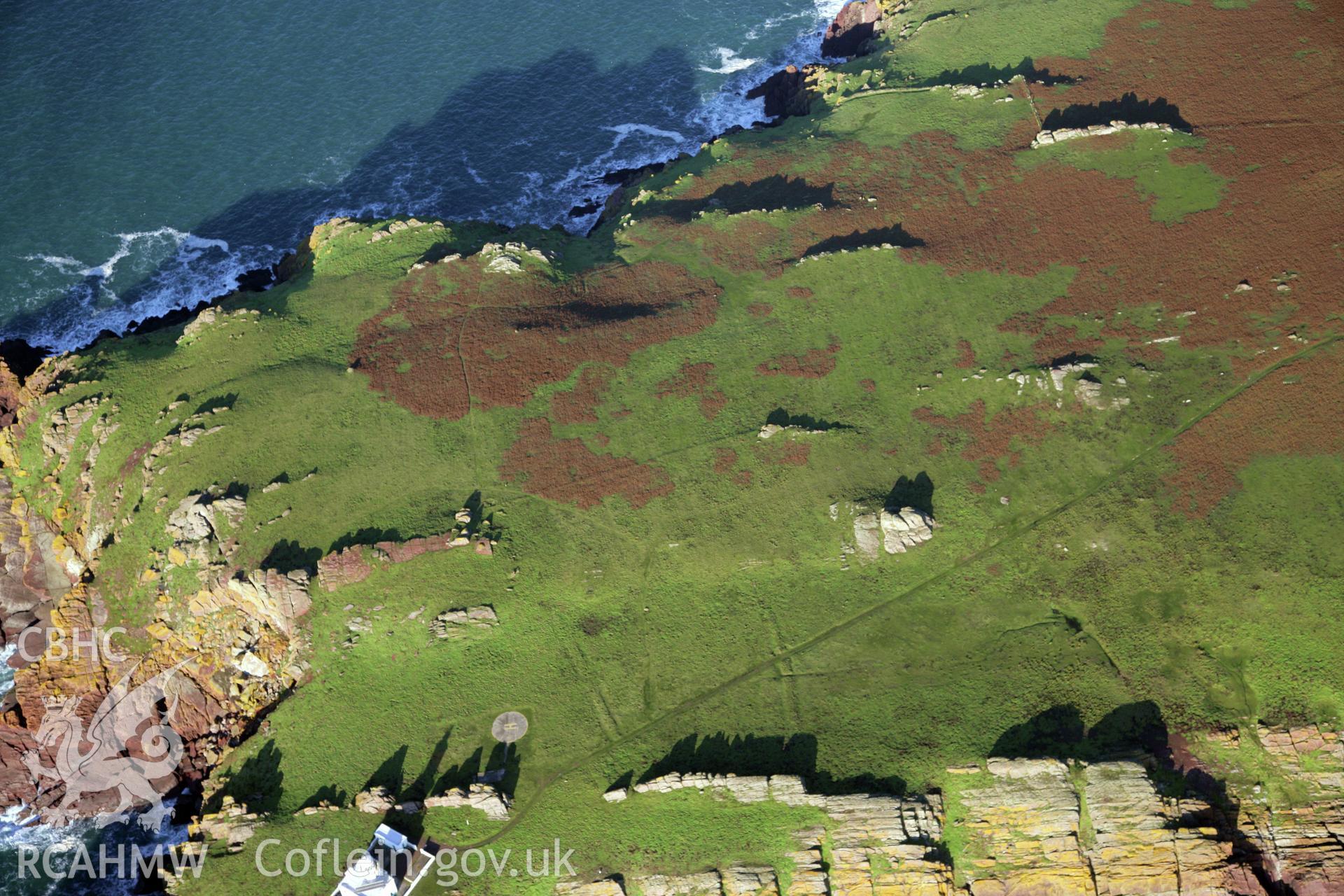 RCAHMW colour oblique photograph of field system, Skokholm Island, viewed from the south. Taken by O. Davies & T. Driver on 22/11/2013.