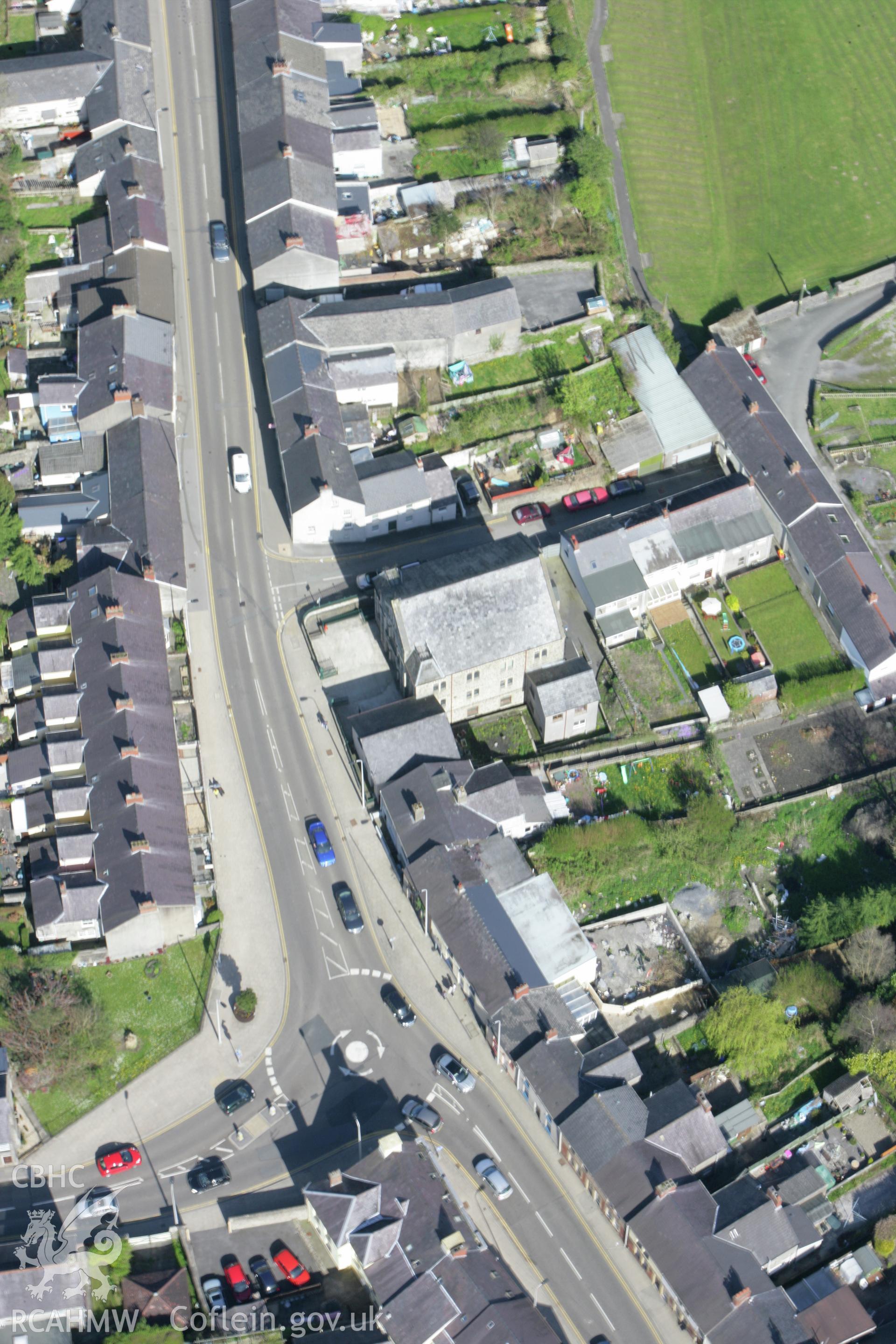 RCAHMW colour oblique photograph of Priory Street Welsh Independent Chapel, Carmarthen. Taken by Toby Driver on 08/04/2011.