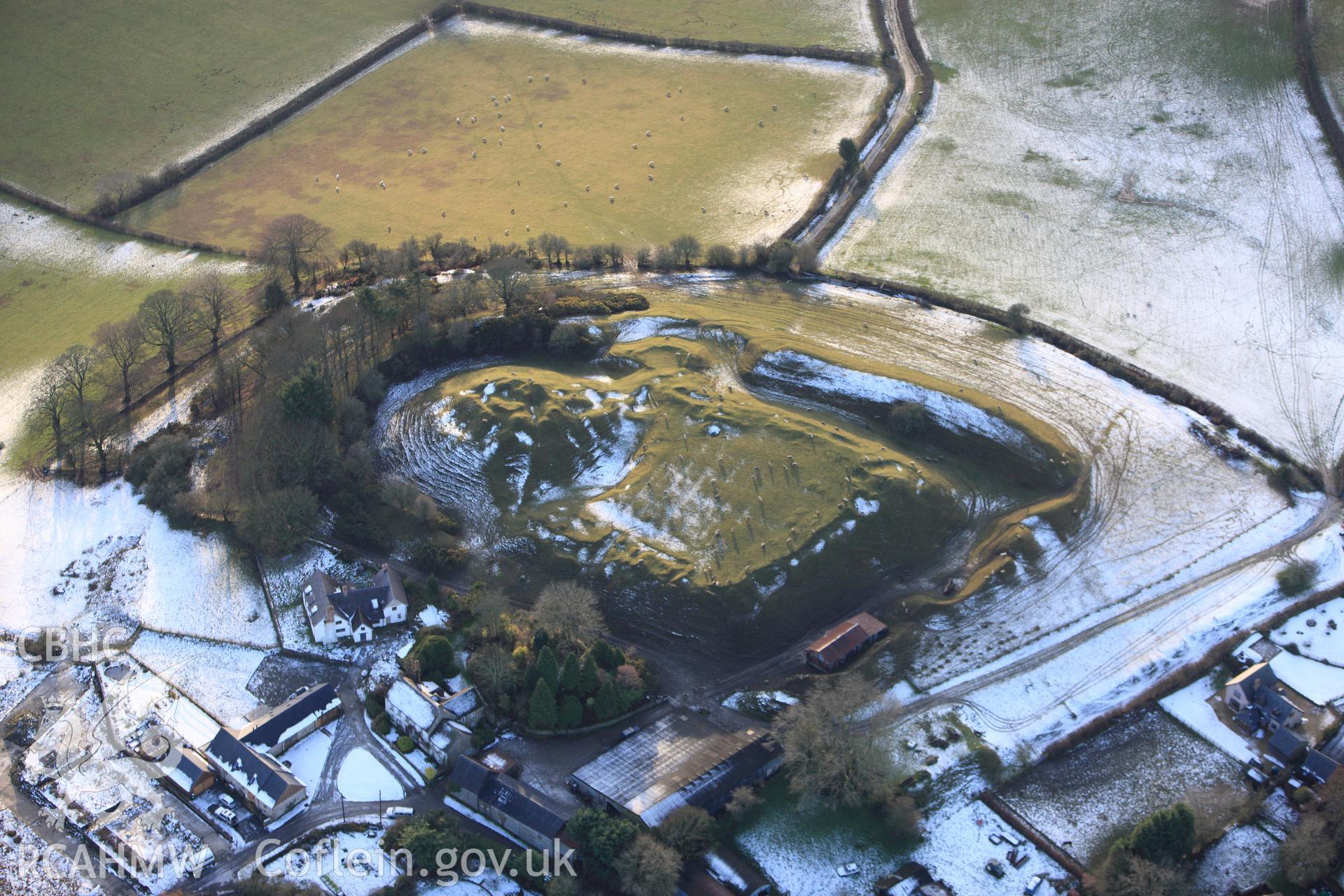 RCAHMW colour oblique photograph of Paincastle, castle, with melting snow. Taken by Toby Driver on 18/12/2011.