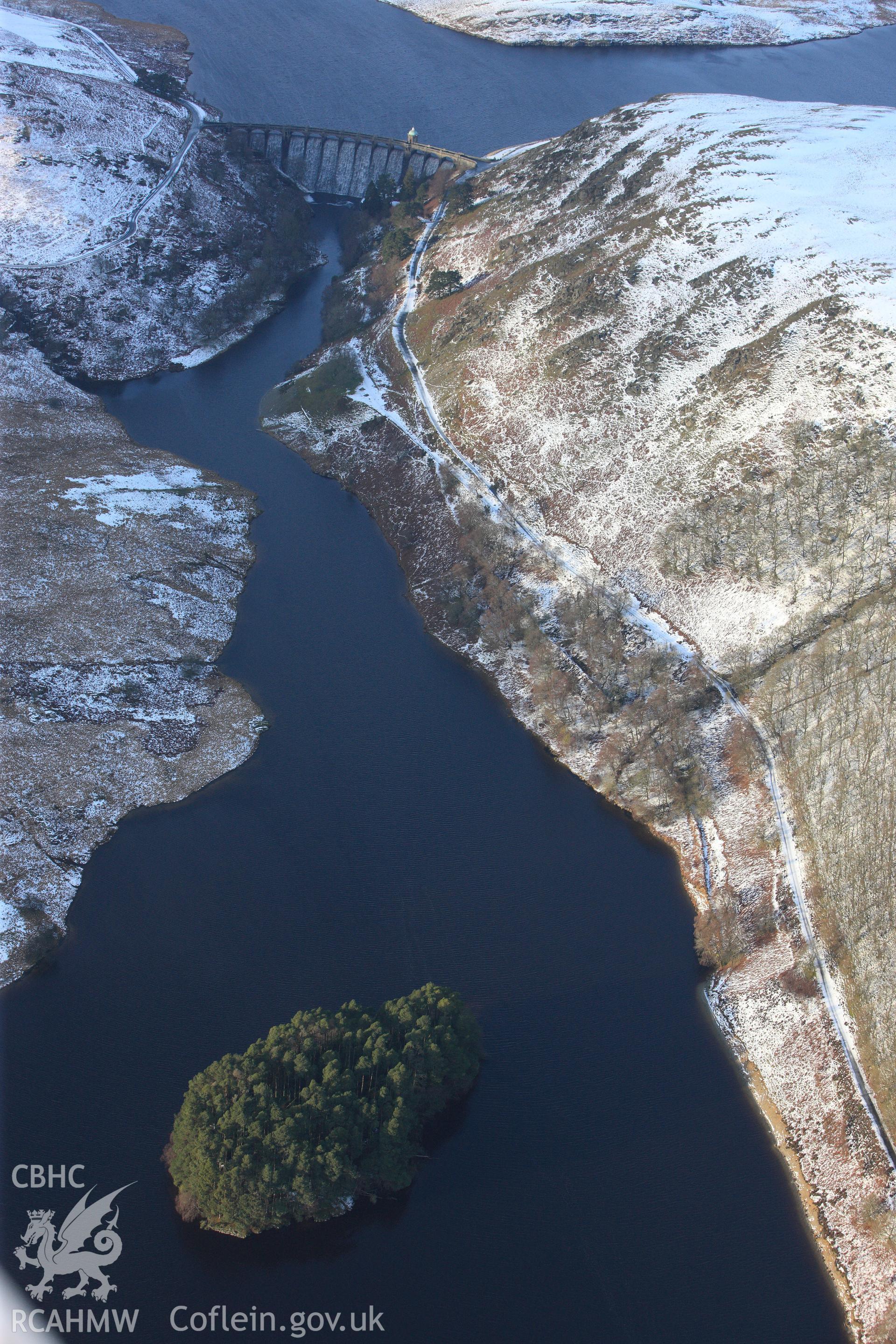 RCAHMW colour oblique photograph of Craig Goch Dam, view from south-east. Taken by Toby Driver on 18/12/2011.