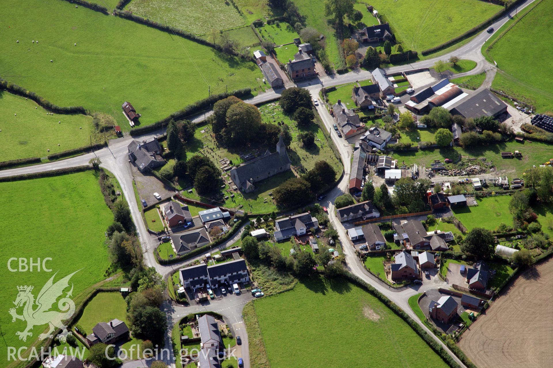 RCAHMW colour oblique photograph of Carno Village. Taken by Oliver Davies on 29/09/2011.