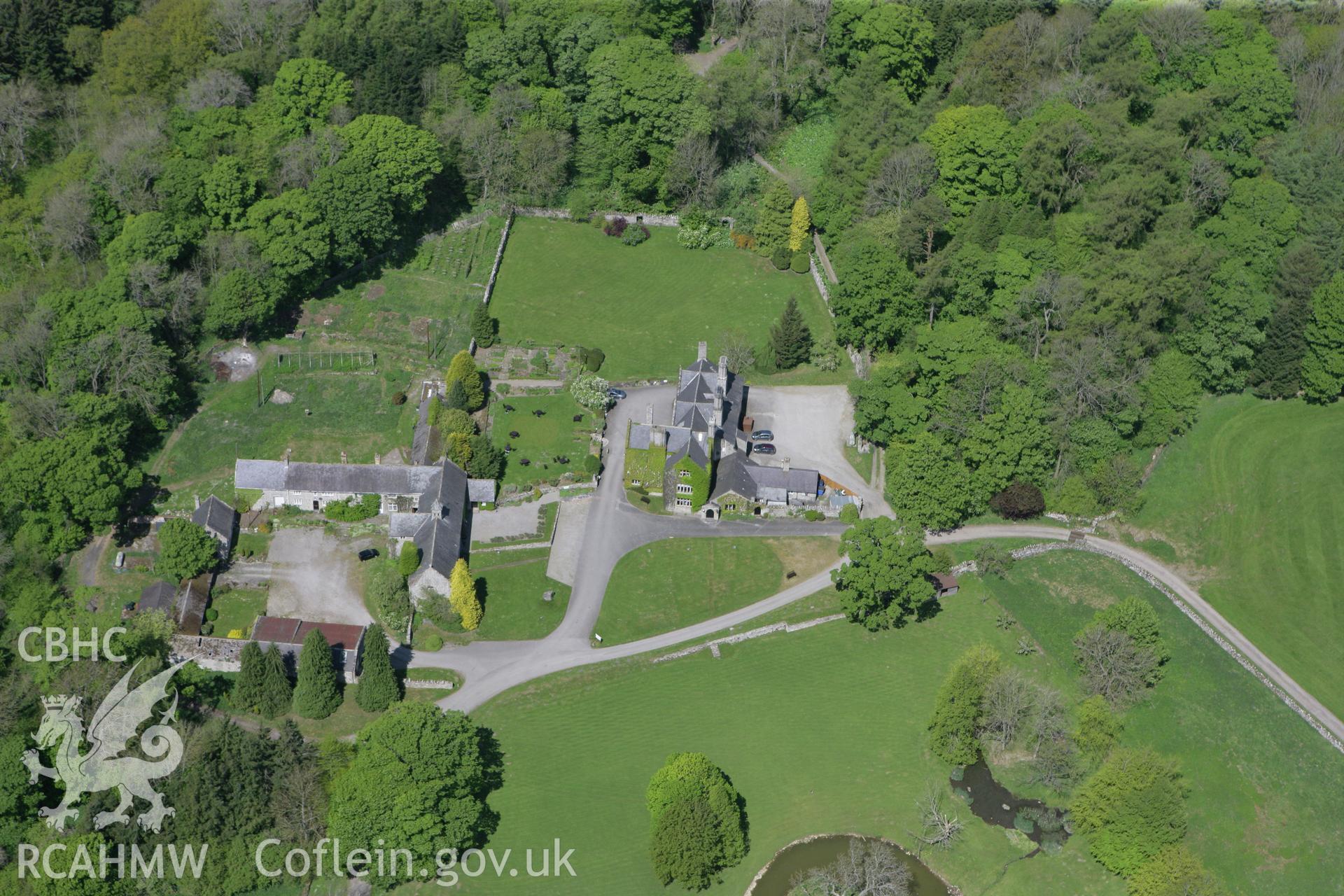RCAHMW colour oblique photograph of Bod Iris Hall, Llandegla. Taken by Toby Driver on 03/05/2011.