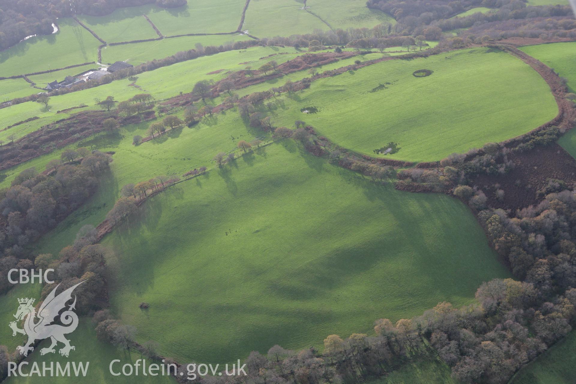 RCAHMW colour oblique photograph of Caerau Hillfort, Rhiwsaeson, Llantrisant. Taken by Toby Driver on 17/11/2011.
