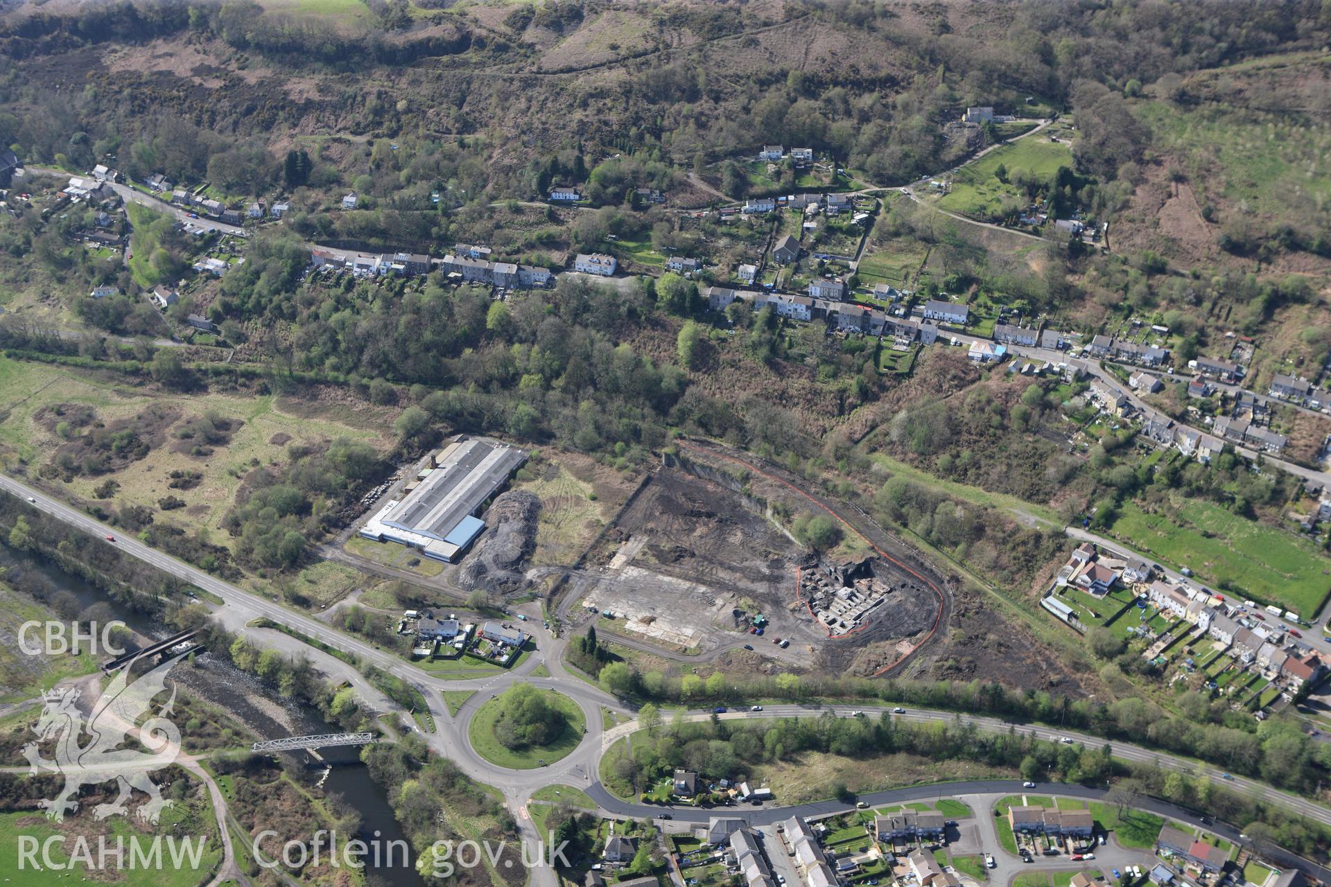 RCAHMW colour oblique photograph of Ystalyfera Iron And Tinplate Works. Taken by Toby Driver on 08/04/2011.