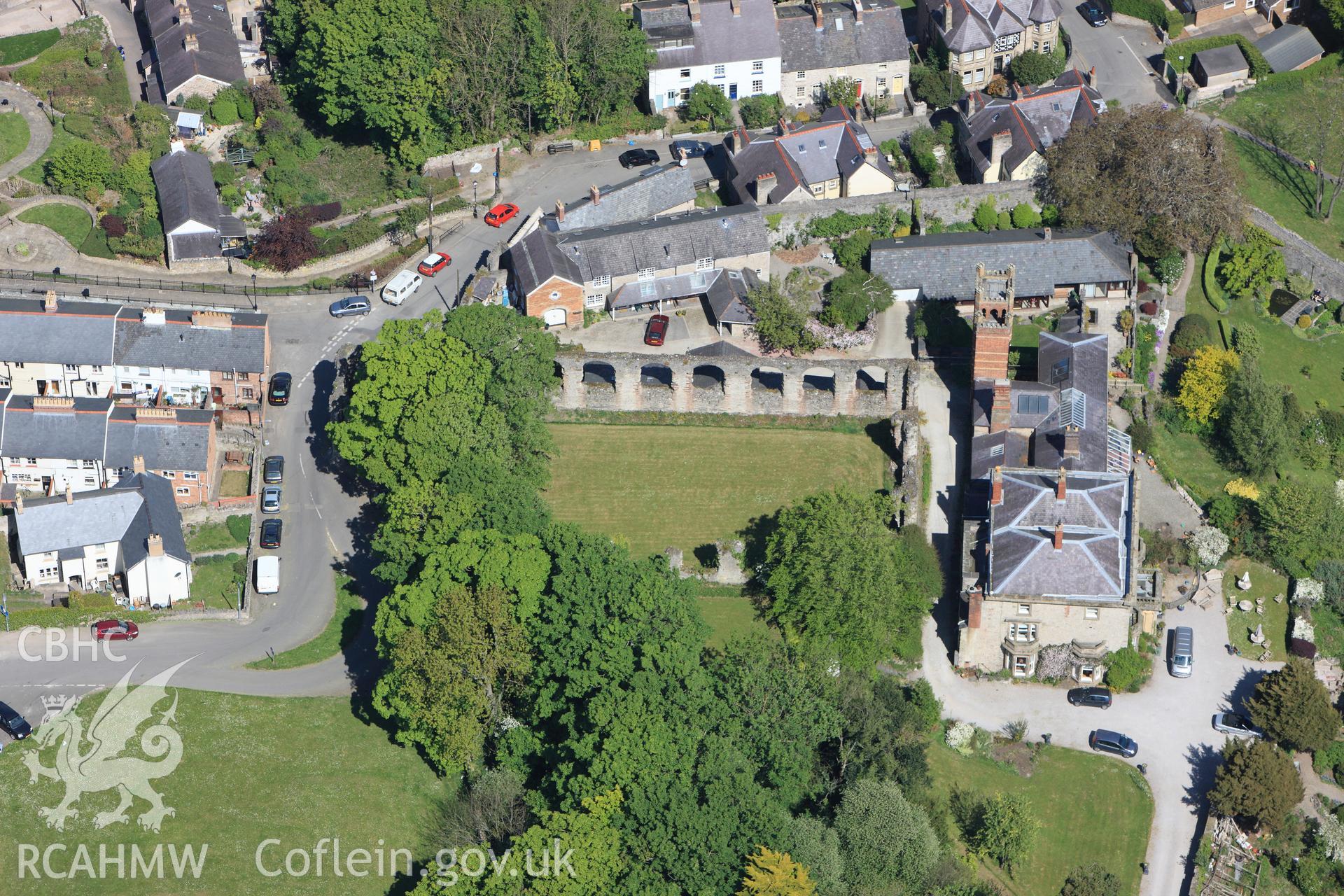 RCAHMW colour oblique photograph of Leicester's Church, Denbigh. Taken by Toby Driver on 03/05/2011.