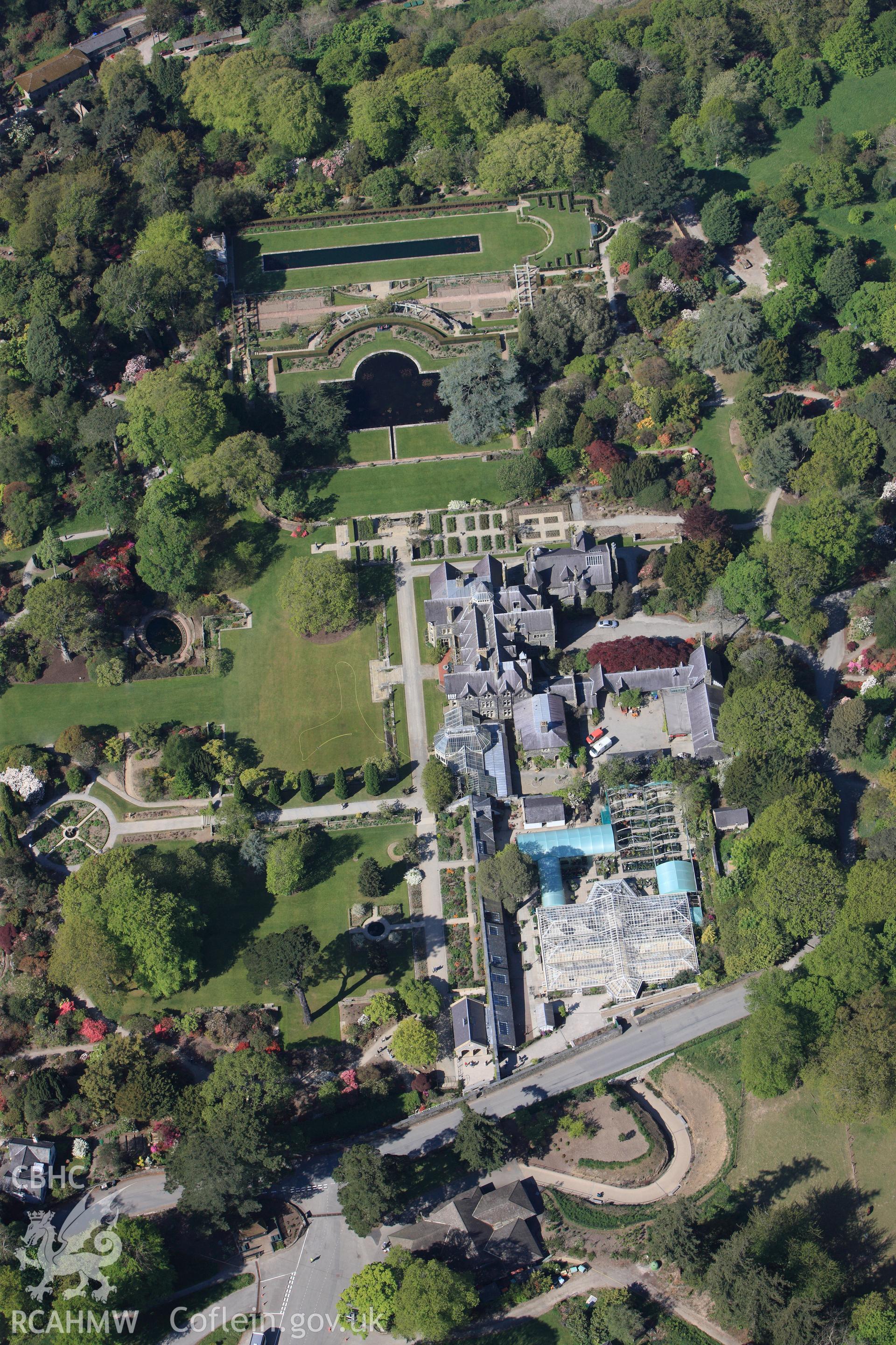 RCAHMW colour oblique photograph of Bodnant Gardens. Taken by Toby Driver on 03/05/2011.