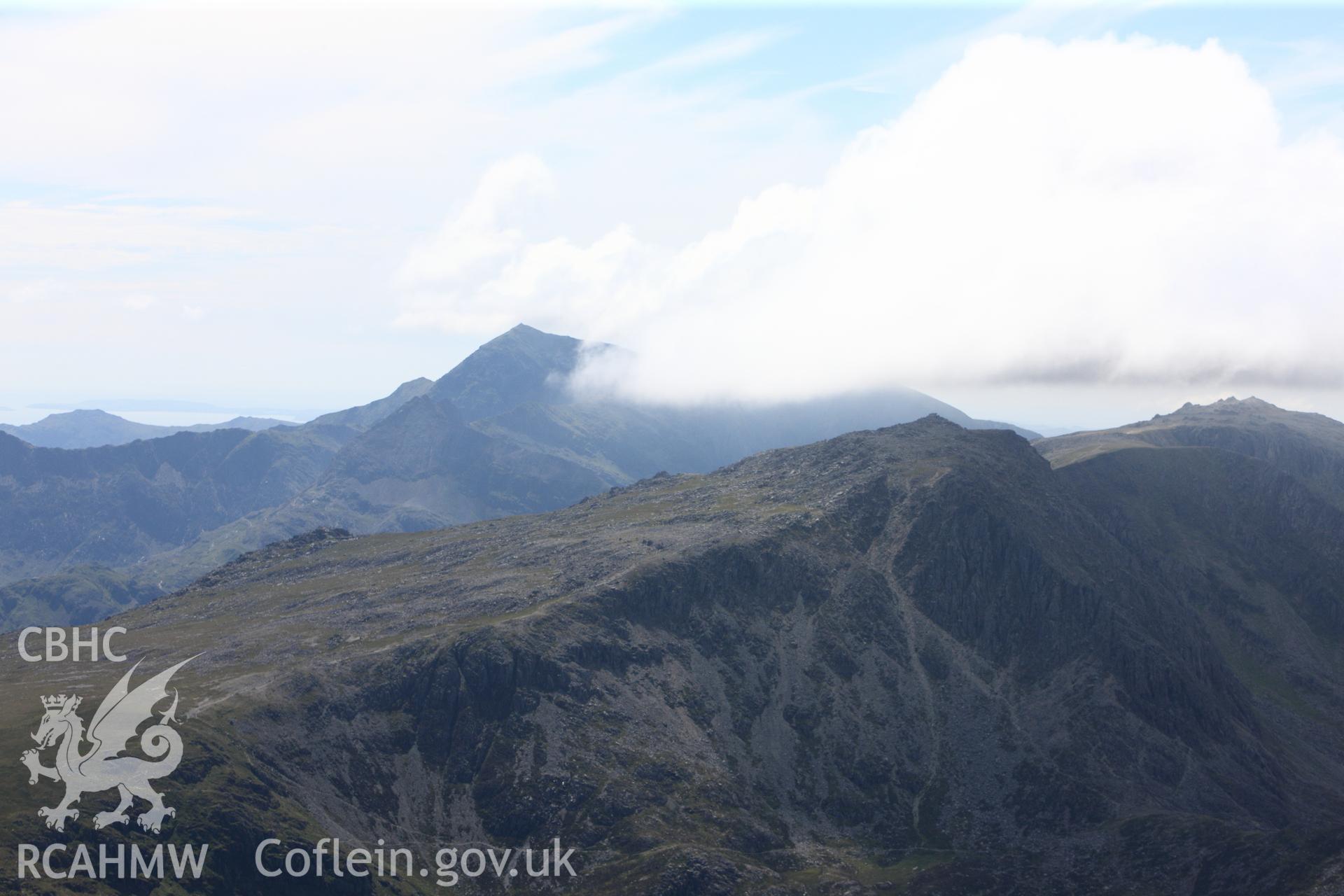 RCAHMW colour oblique photograph of Snowdon summit, from the north-east, over the Glyders. Taken by Toby Driver on 20/07/2011.