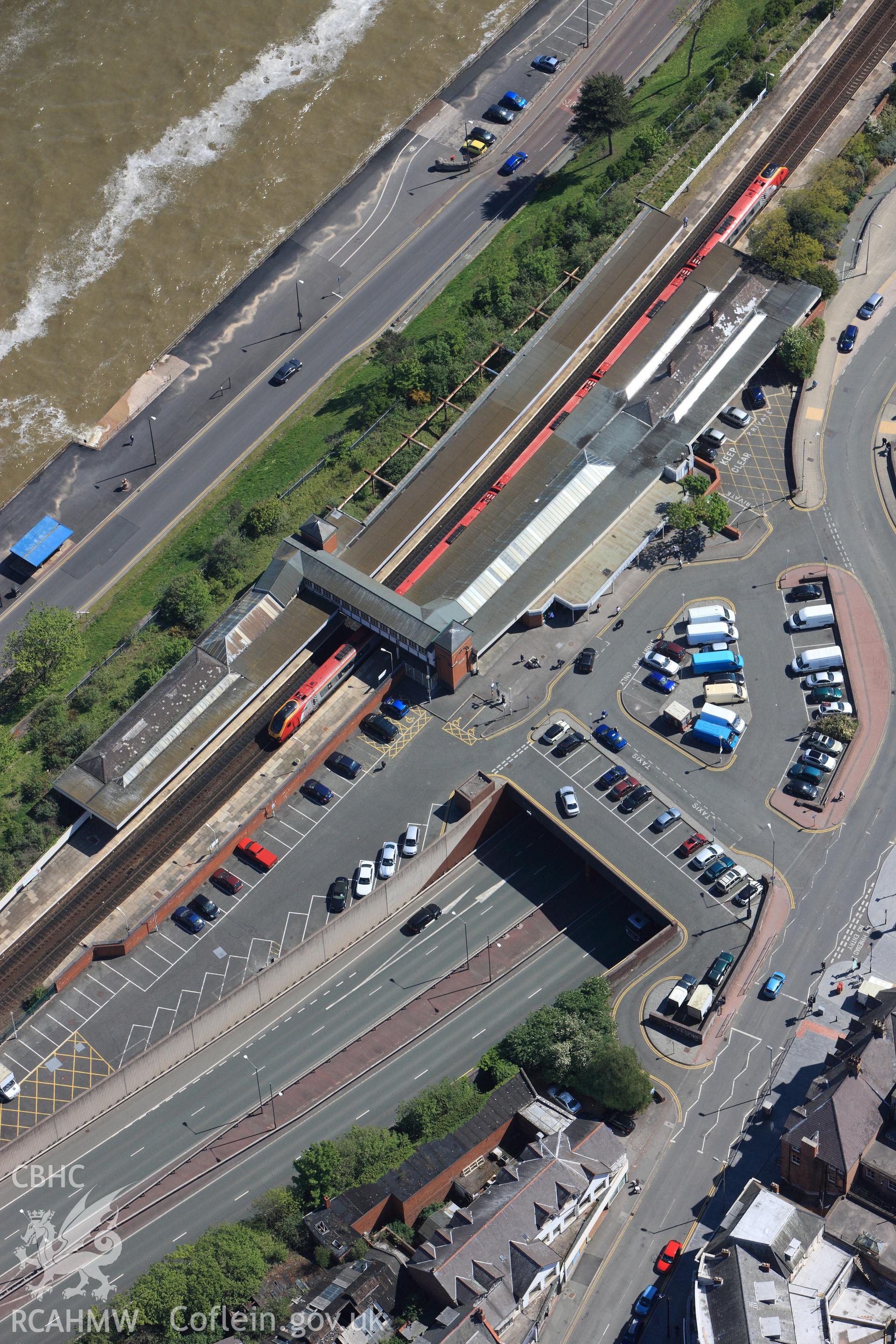 RCAHMW colour oblique photograph of Colwyn Bay Railway Station. Taken by Toby Driver on 03/05/2011.