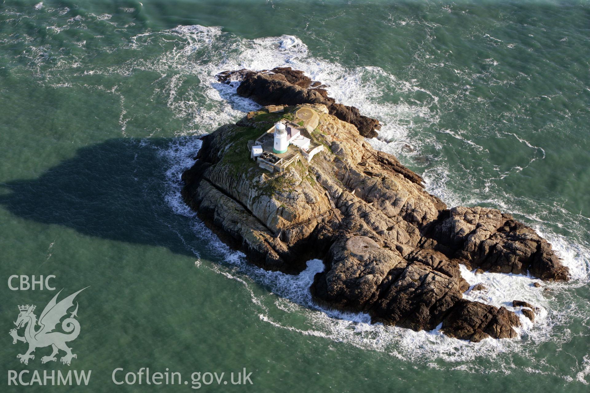 RCAHMW colour oblique photograph of South Bishop ligthouse, viewed from the north-west. Taken by O. Davies & T. Driver on 22/11/2013.