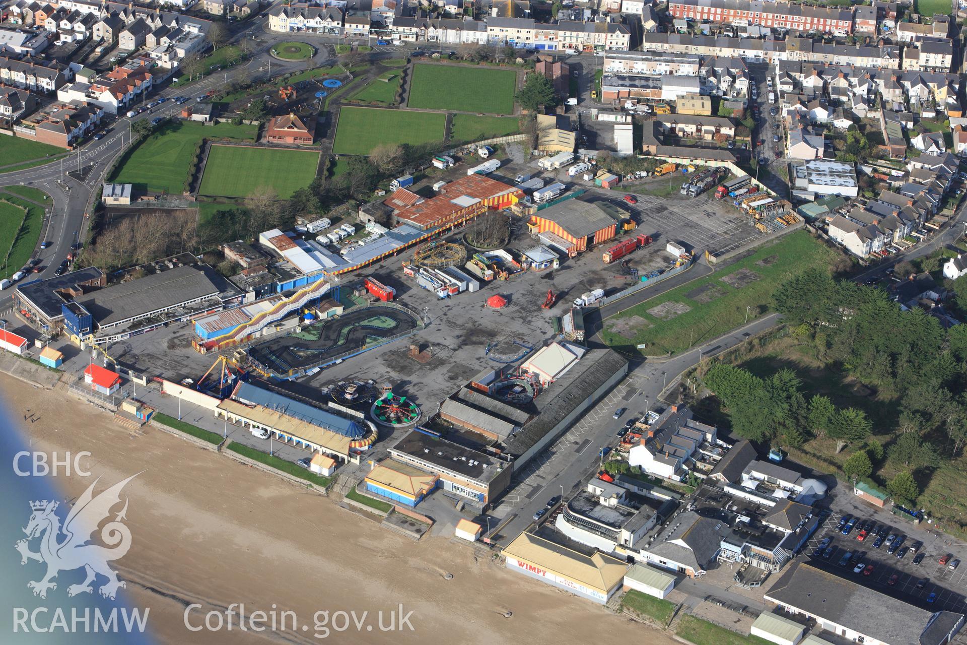 RCAHMW colour oblique photograph of Sandy Bay Fun Fair, Porthcawl. Taken by Toby Driver on 17/11/2011.