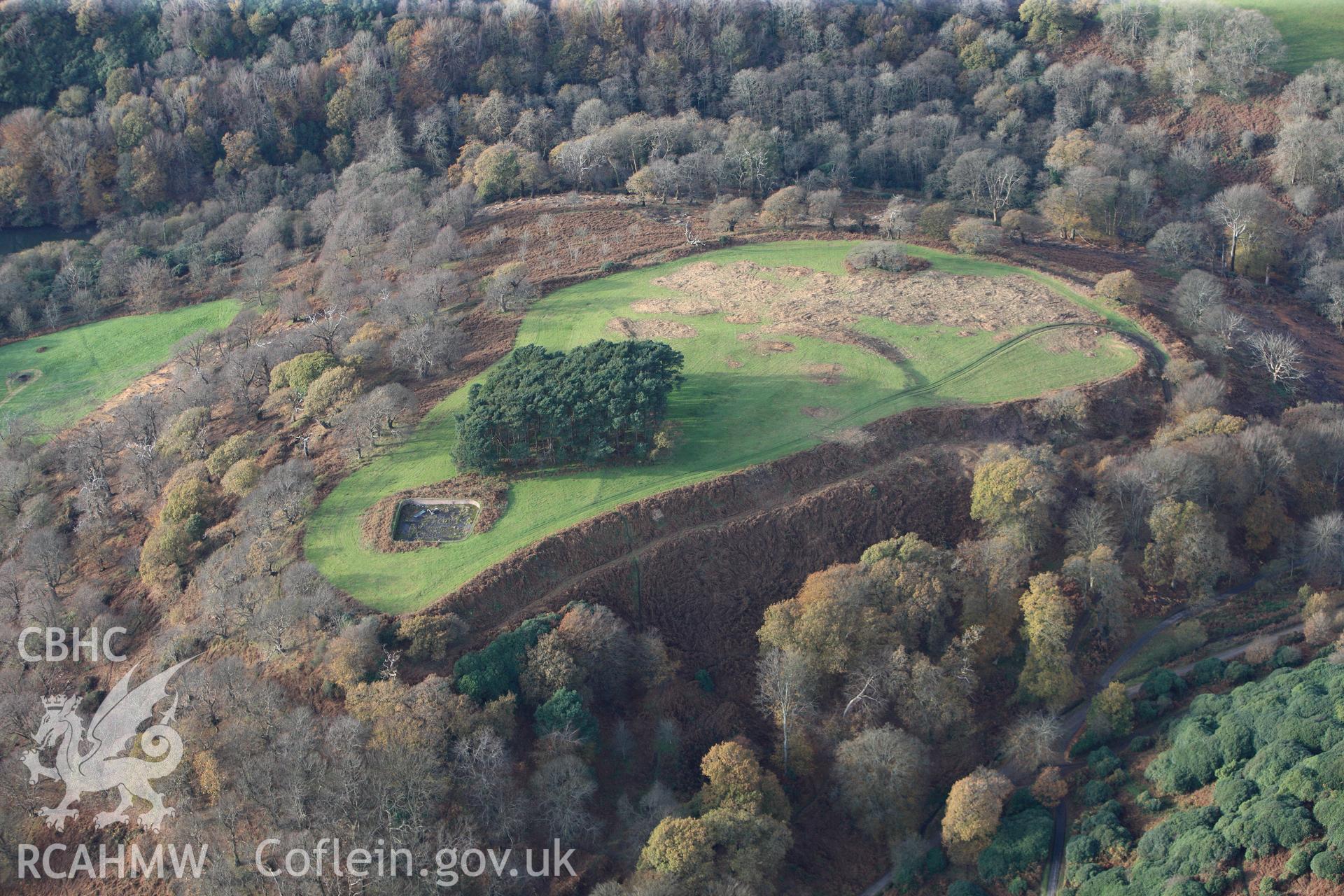 RCAHMW colour oblique photograph of Mynydd-y-Castell Camp. Taken by Toby Driver on 17/11/2011.