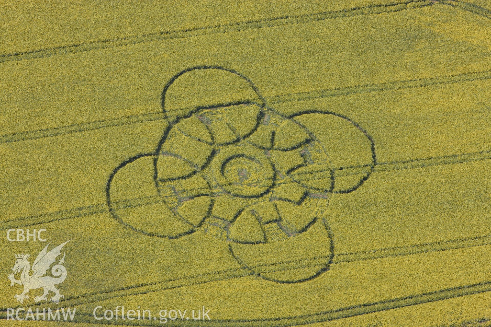 RCAHMW colour oblique photograph of Innage, Chepstow, modern crop circle. Taken by Toby Driver on 26/04/2011.