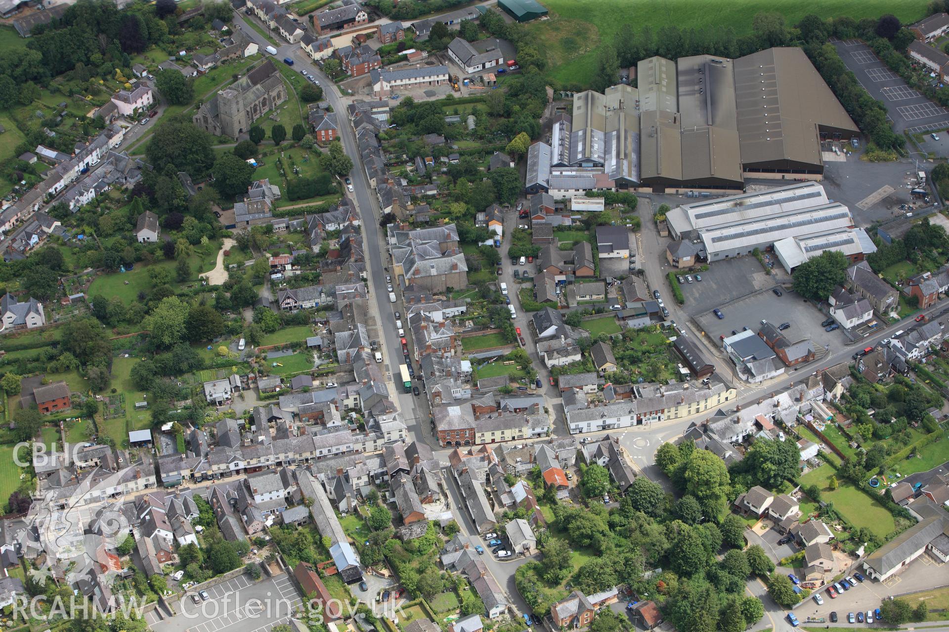 RCAHMW colour oblique photograph of Presteigne, townscape. Taken by Toby Driver on 20/07/2011.