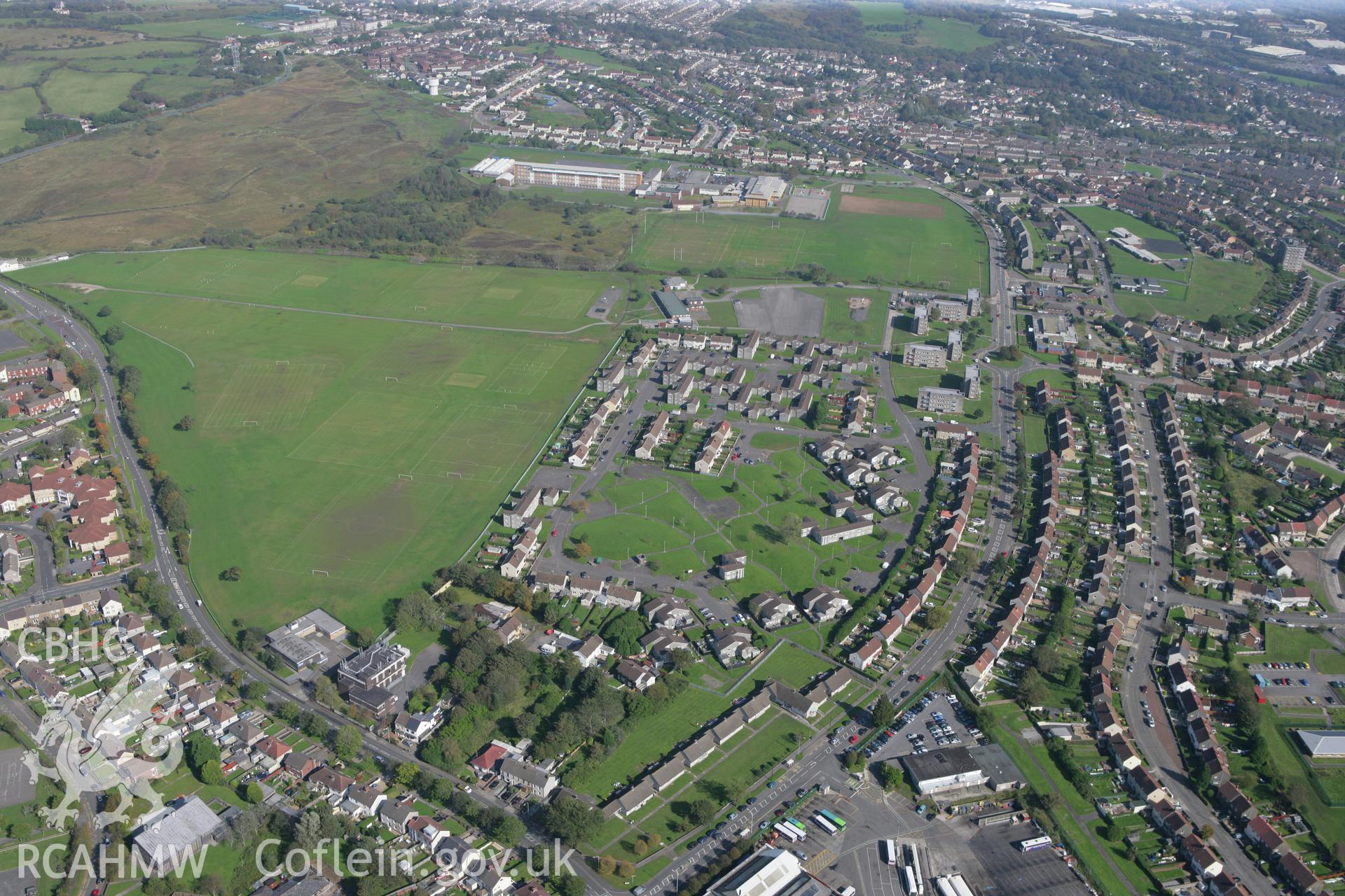 RCAHMW colour oblique photograph of Ysgol Gyfun Gymraeg Bryn Tawe, Penlan, Swansea. Taken by Toby Driver and Oliver Davies on 28/09/2011.